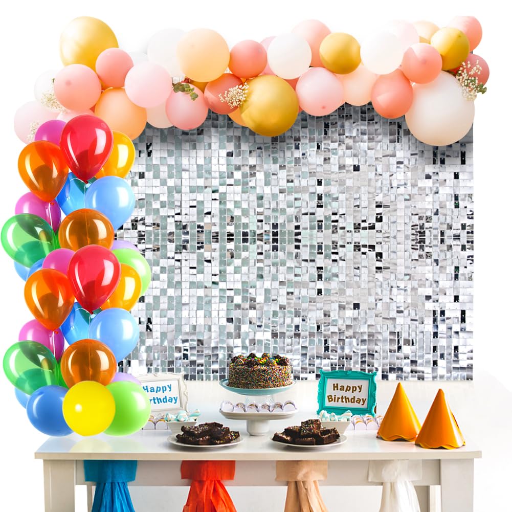 24 Stück Quadratische Pailletten Paneele Wand Dekoration Fotowand Hintergrund 30x30cm Glitzer Deko Party Zubehör Geburtstag Silberhochzeit Fotowand -Silbrig