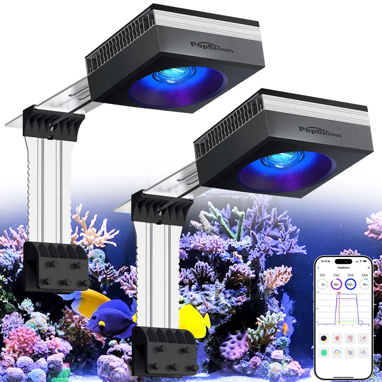 NEU PopBloom RL115 WiFi Meerwasser LED Lampe 240W, Vollspektrum Led Aquarium Beleuchtung für Reef Coral SPS/LPS Fischaquarium, APP unterstützt Deutsch