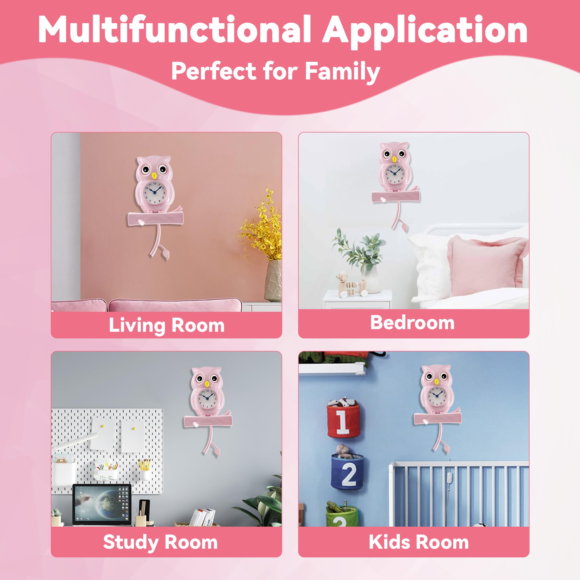 Amazon.co.jp: Lily's Home ピンクフクロウ振り子壁掛け時計、回転する
