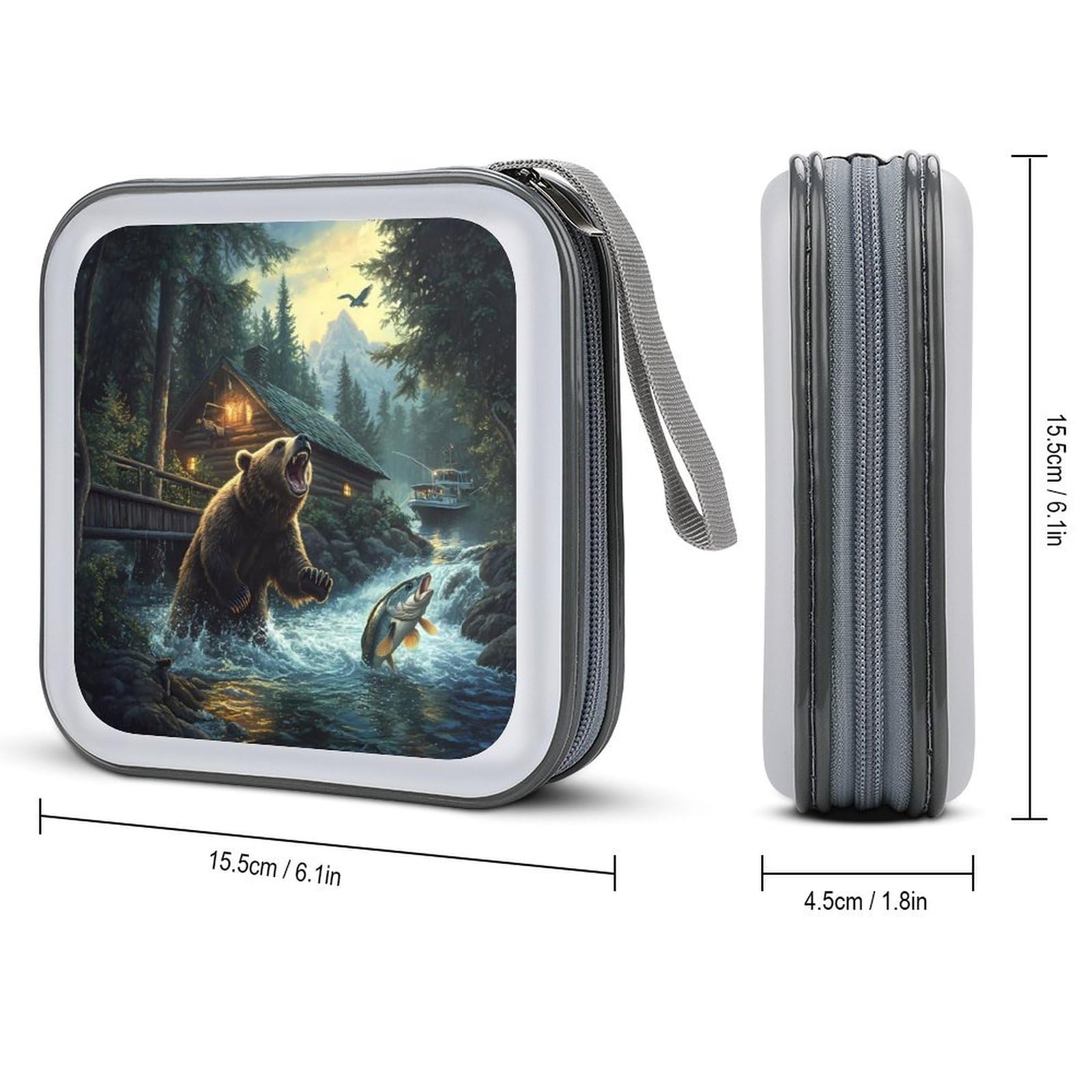 Natural Scenery Lake House Bear CD Case Portable DVD Holder Storage Organizer for Home Travel