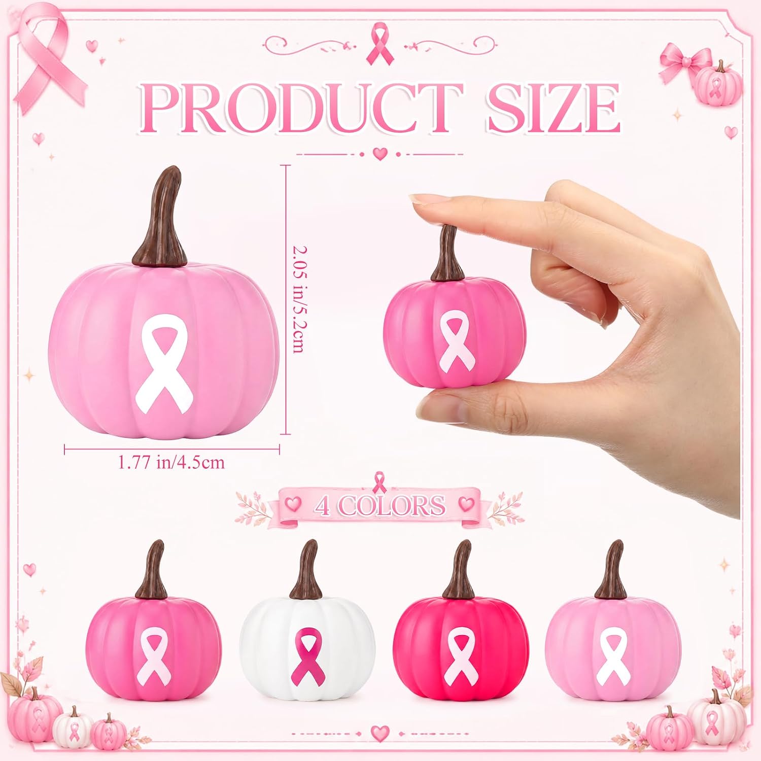 24 Pcs Breast Cancer Awareness Decorations Pink Ribbon Foam Pumpkins Bulk Artificial Pumpkins Gifts Breast Cancer Support Gifts for Fall Halloween Table Charity Party Decor