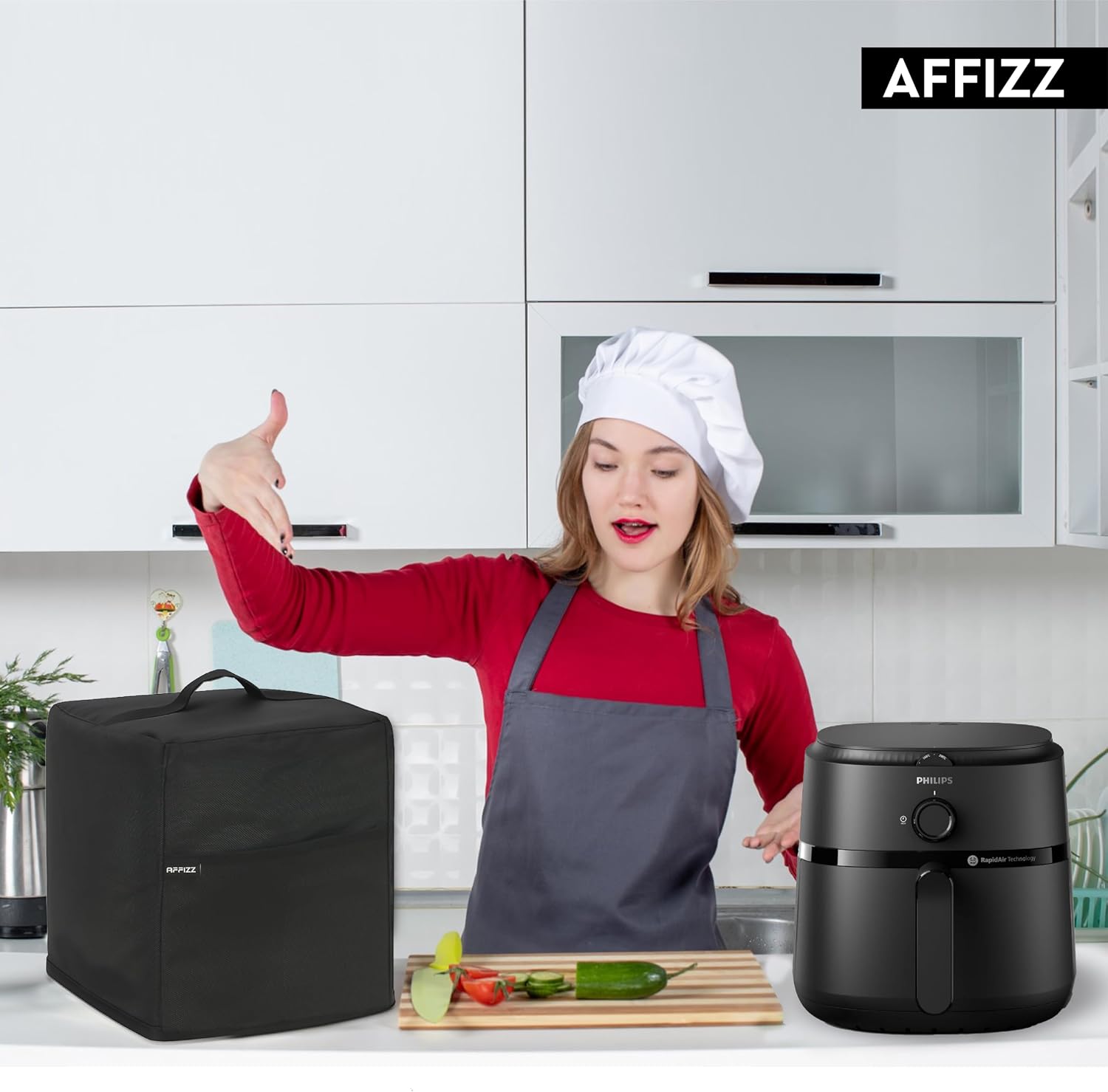 Dustproof & Oil-Proof Air Fryer Cover for Philips 4.2L NA120/00 - Polyester Waterproof Kitchen Oven and Home Appliances with Handle & Pocket | for Women, Men & Everyday Use, Black