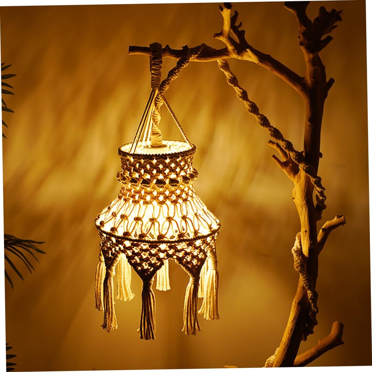 MERRYHAPY Hanging Macrame Lamp Shade Boho Ceiling Light Cover for Indoor Decor Vintage Style Soft Textile Material for Living Room Bedroom Kitchen and Dining Areas