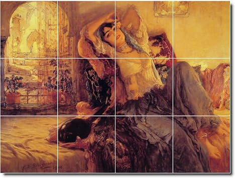 Ceramic Tile Mural-Frederick Bridgman Country Painting 135. 17" W x 12.75" H 12 4.25x4.25 Tiles