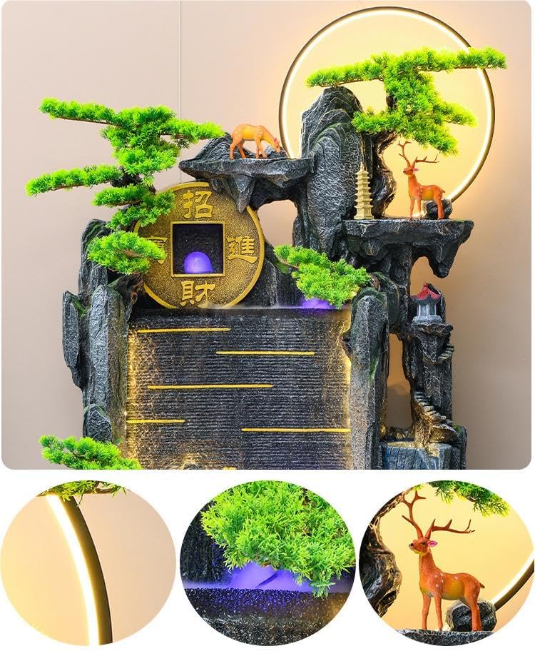 5.5 ft Indoor Rockery Fountain,Retro Living Room,Home Decoration Large Fountain Waterfall with Fish Tank,Aquarium Fountains,Housewarming Gift
