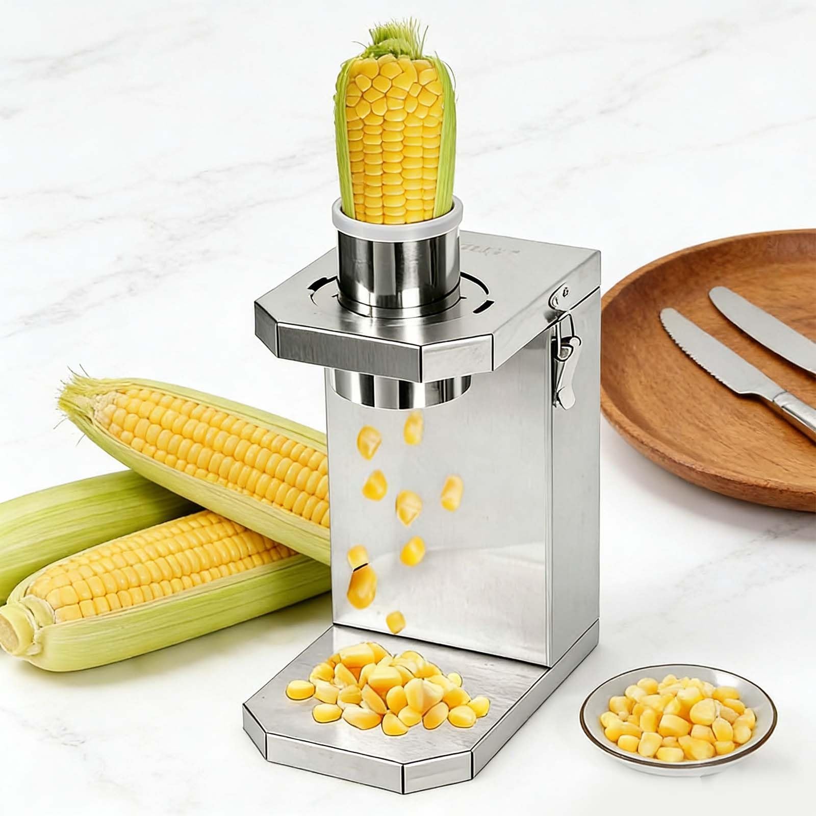 Spogliarello elettrico per mais, 40 W, con ampio scivolo di alimentazione da 6,5 cm, efficiente per mais fresco e bollito, facile da pulire per stand alimentari e casa