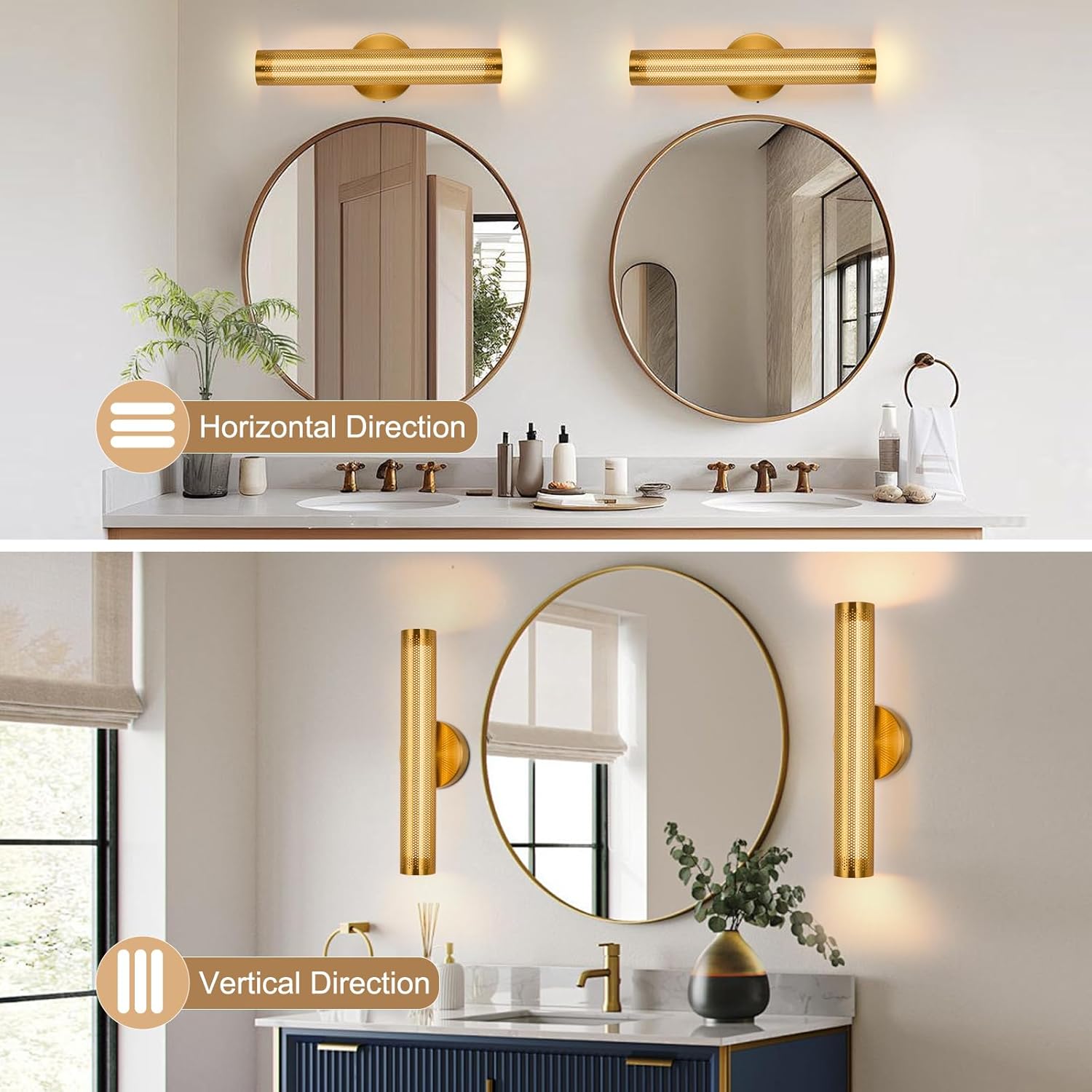 Hardwired Vintage Wall Sconce Set of Two, 3CCT Dimmable Antique Bronze Metal Sconces Wall Lighting with Mesh Shade, Indoor Up and Down Wall Lamp for Bedroom Hallway Study Office Living Room.