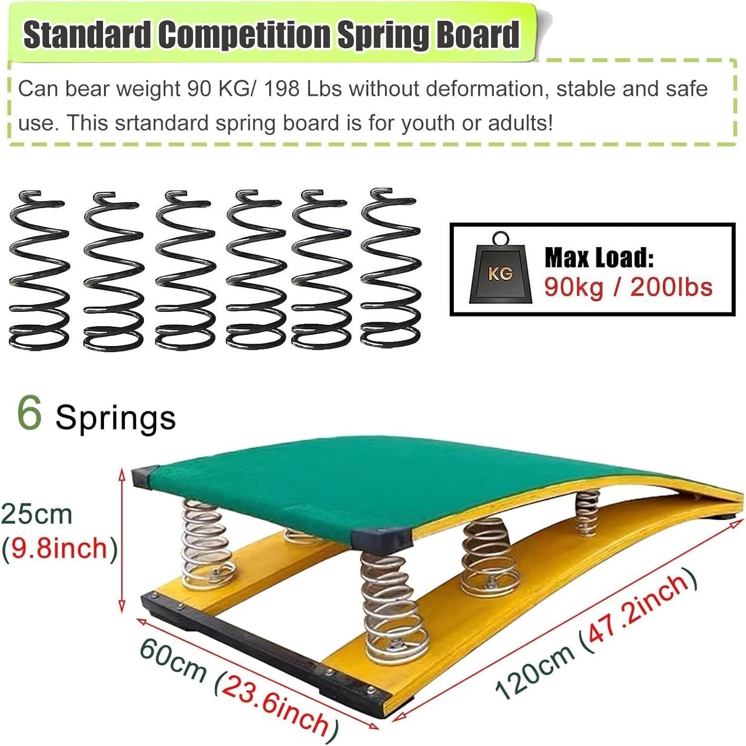 High Jump Spring Board 6 Springs Adult Vault Equipment for Home Gym Basement Heavy Duty Spring Boards No Deformation & Anti-Tear Load 200lbs Green Landing practice art project assisted springboard