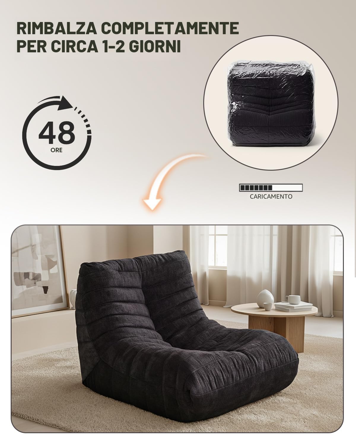 Pouf in schiuma ad alta densità, divano da pavimento in ciniglia con schienale, poltrona da lettura per interni, divano lazzy per soggiorno e camera da letto (Marrone)
