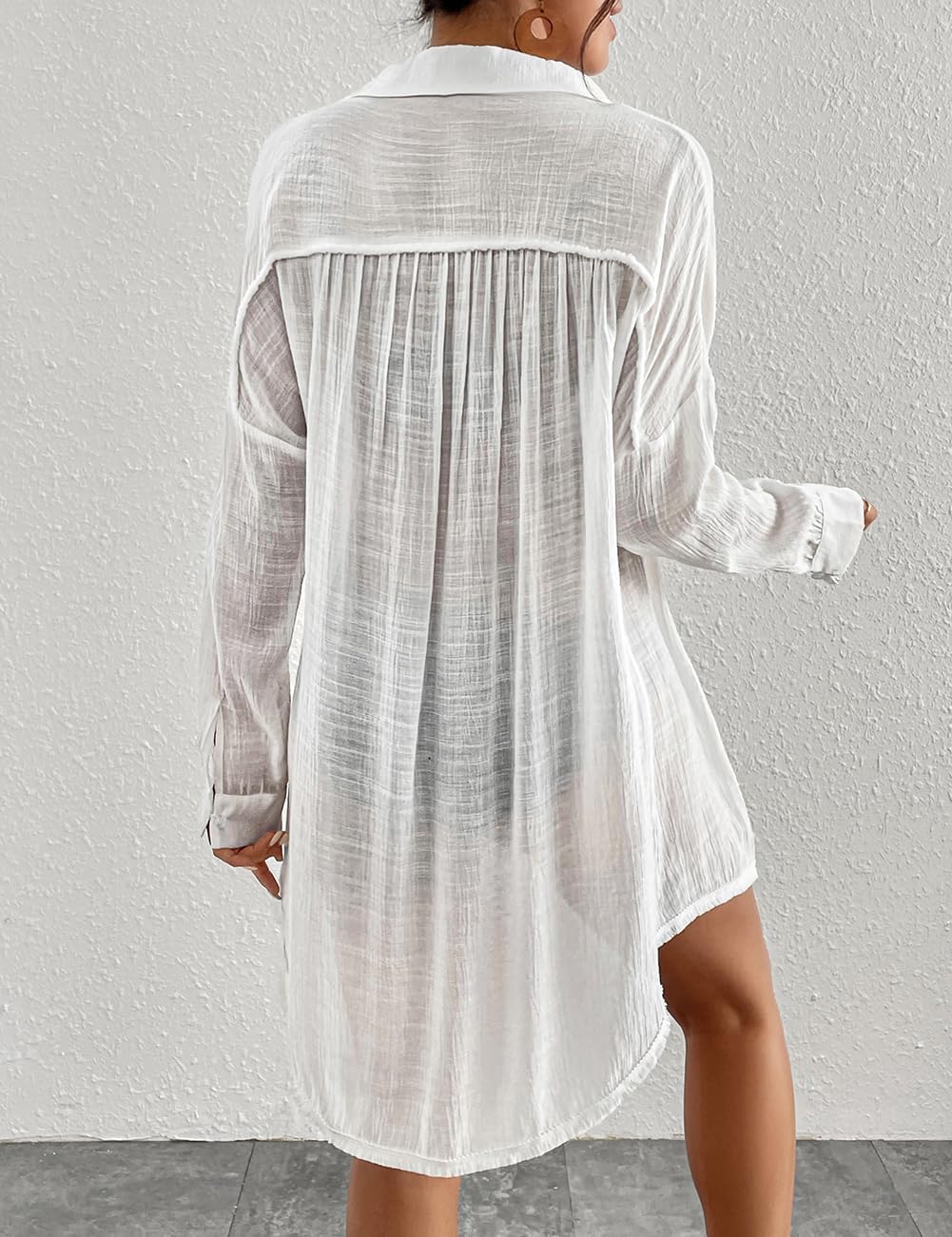 Bsubseach Long Sleeve Cover Up Oversized White Button Down Shirt Wome Bating Suit Coverup - Image 5