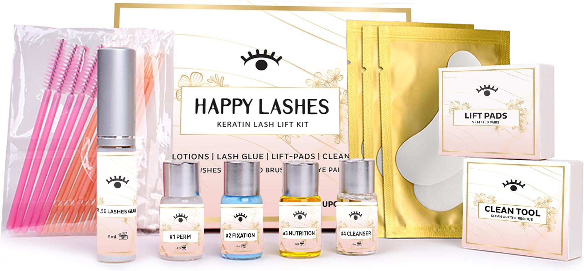 Happy Lashes - Professional Eyelash Lifting and Perming Kit - Keratin-Infused for Long and Full Eyelashes - Natural Lift and Curl, Easy Solution - Salon-Quality Pads, Serums, and Tool Set โ E-Shoppr