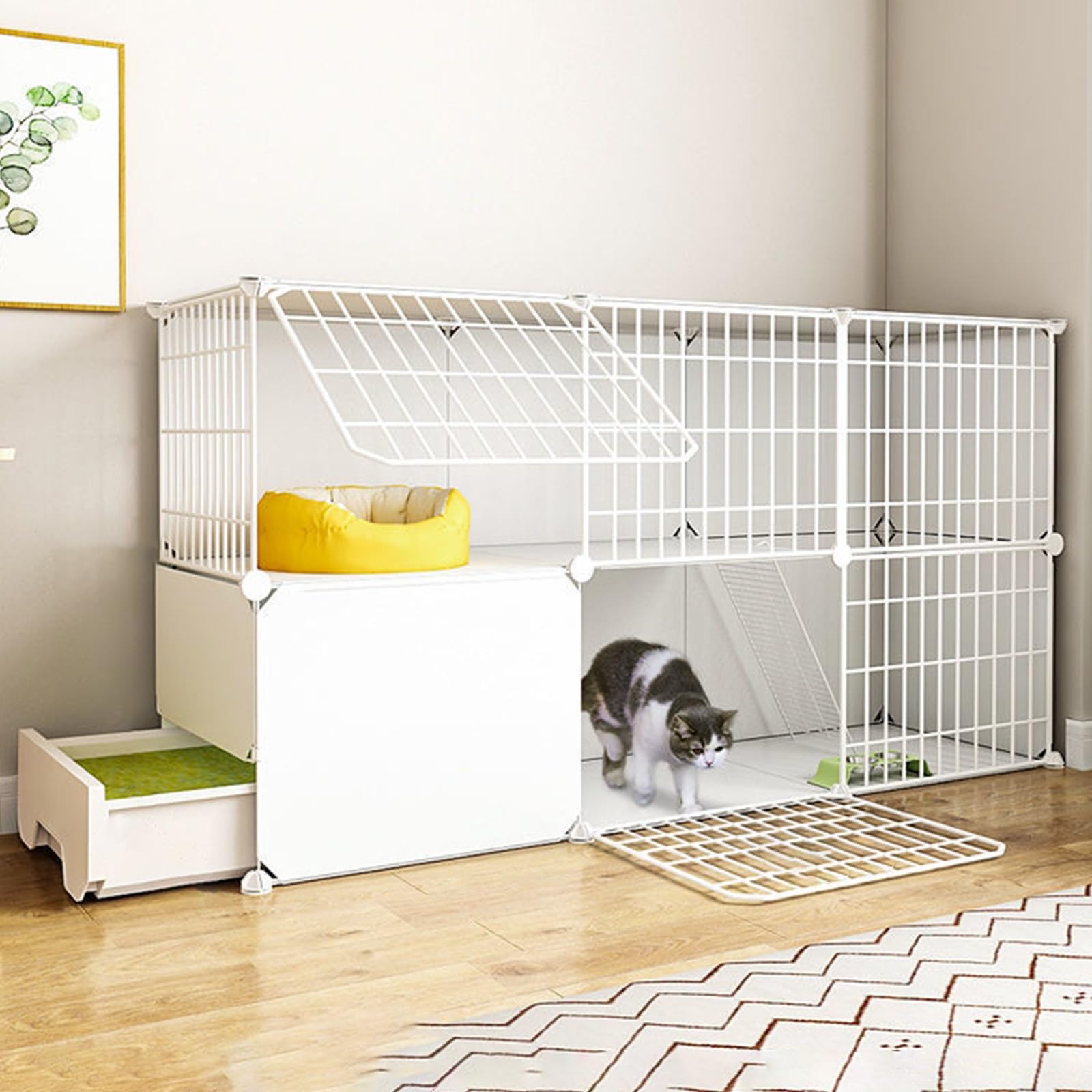 Cage pour chat grande taille modulable avec bac à litière
