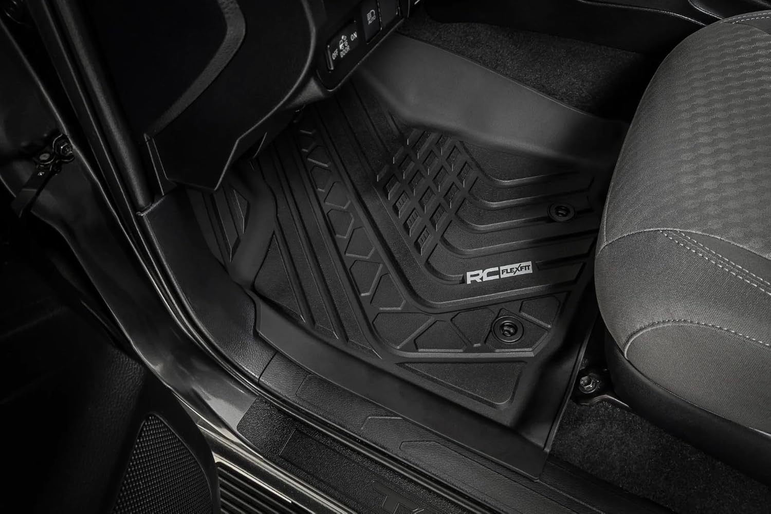 Rough Country Flex-Fit Front Floor Mats for Toyota Tacoma (2016-2023) Double Cab - Custom All-Weather Non-Slip TPE Liners w/Spill Saver Lip Front Only