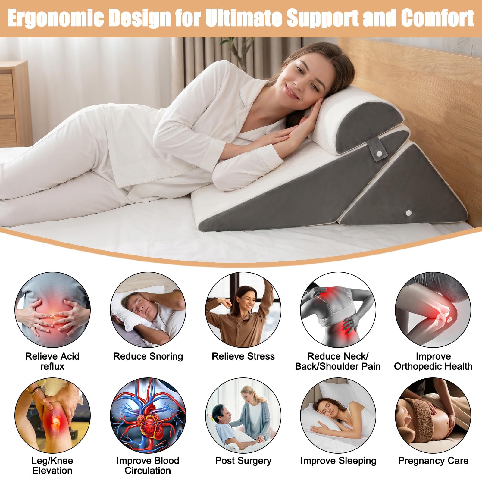 Verstellbares Keilkissen Bett, Lesekissen, Schaum Reflux Kissen, Rückenkissen, Schlafapnoe, Schlaferhöhung