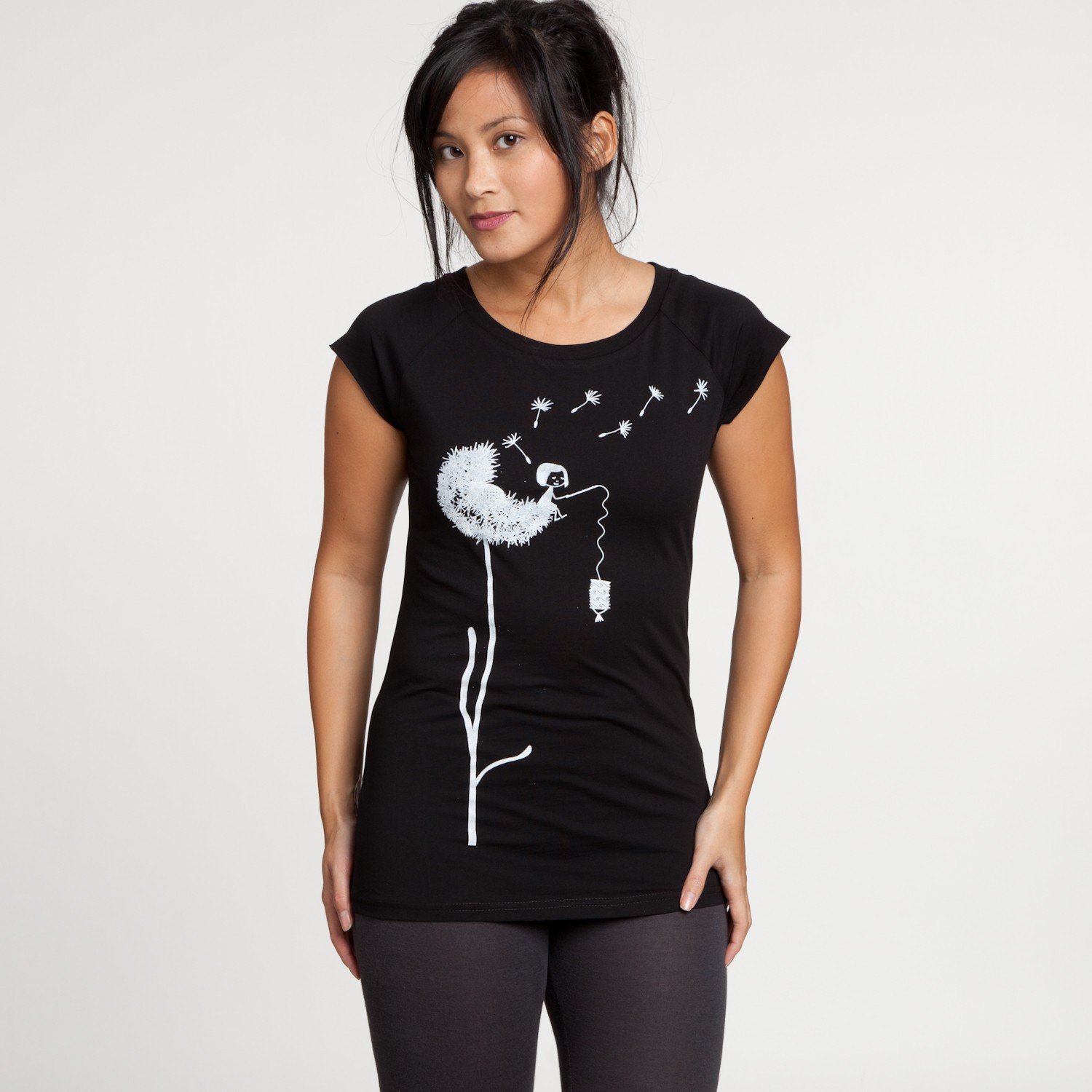FellHerz Camiseta para mujer de diente de león, color negro, ecológica, justa y vegana, Negro , XL