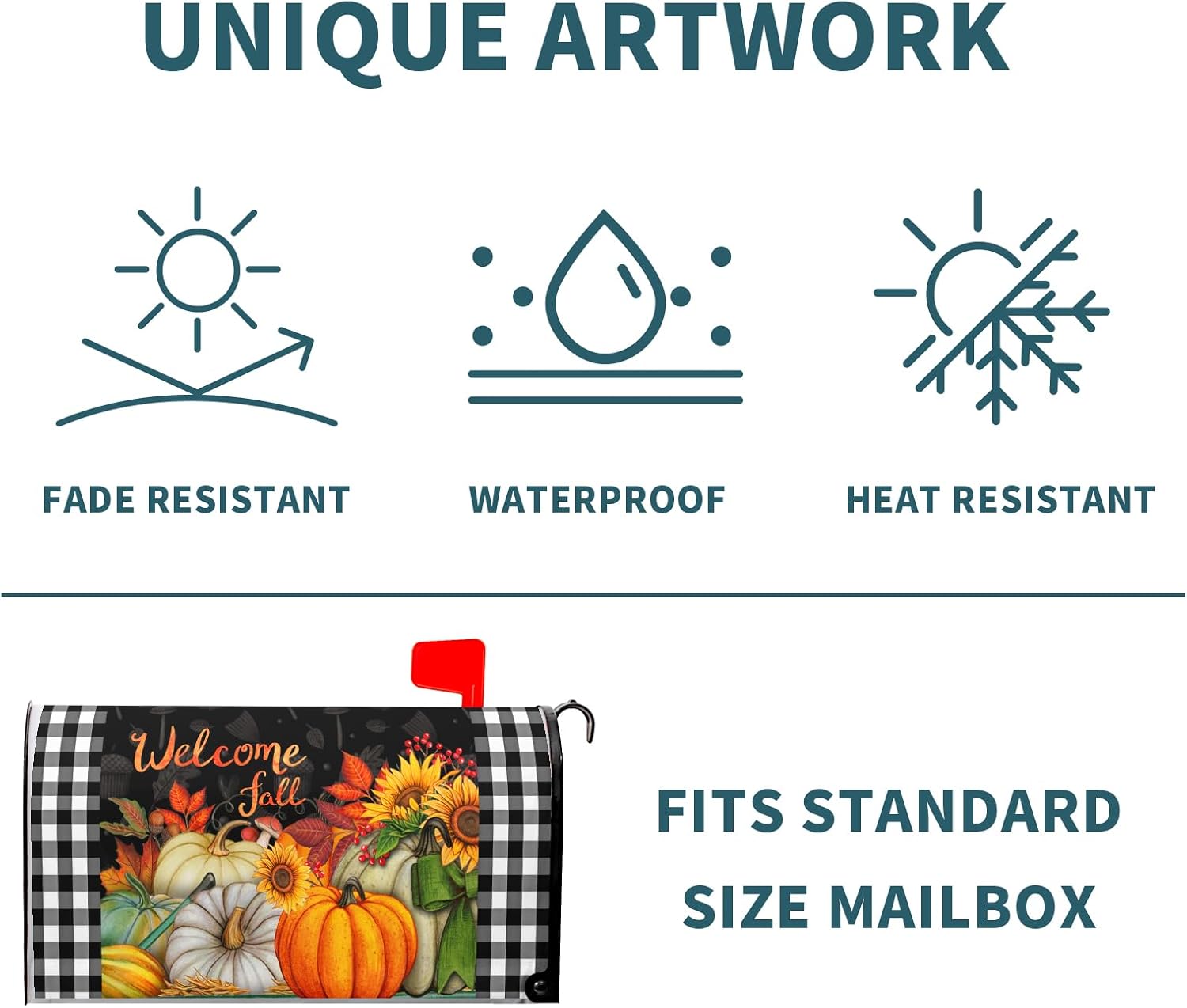 Fall Magnetic Mailbox Cover Large Size 25.5”x21”Autumn Sunflowers Pumpkins Mailbox Covers Oversize Thanksgiving Harvest Fall Mailbox Cover Outdoor Decoration Mailbox Wraps Post Letter Box Cover Decor