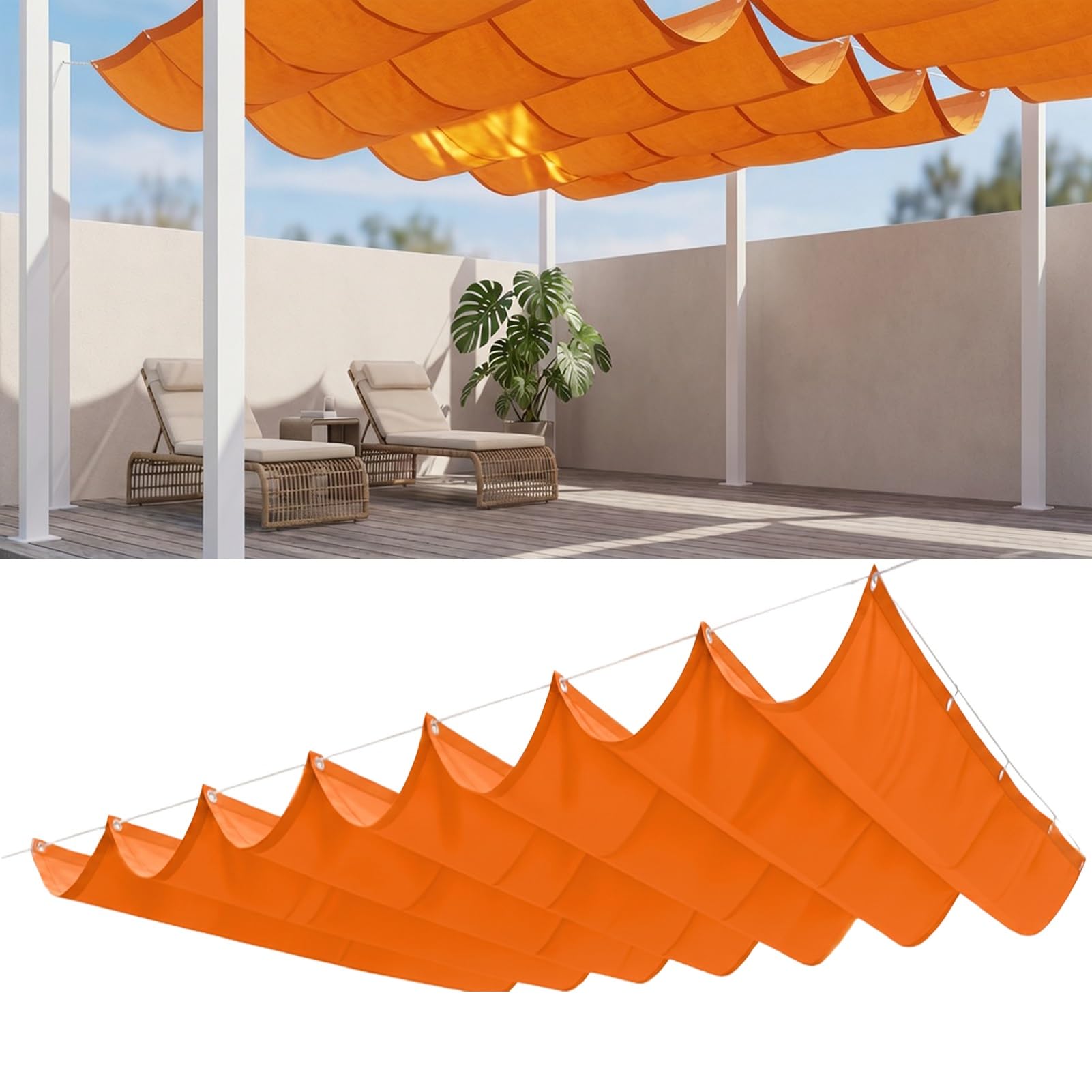 Retractable Wave Sun Shade Sail 2 x 6 m Adjustable Retractable Pergola Shade Weather Resistant Durable Sun Shades for Deck Lawn Garden Pool, Orange — image 1