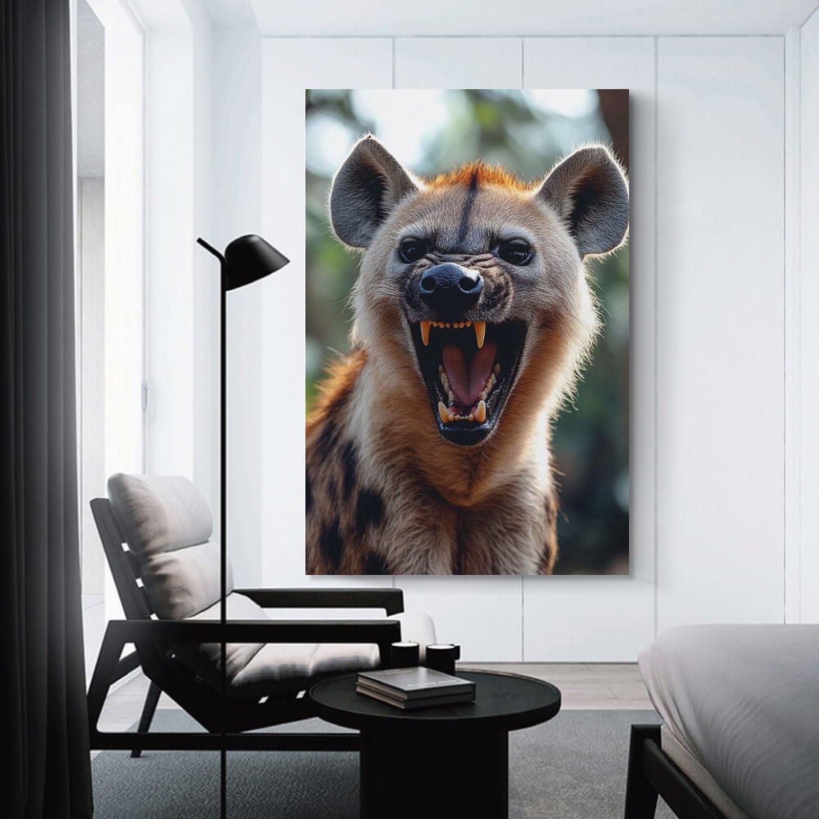 Junmoney Snarling Hyena Portrait Canvas Wall Decor 20x30inch(50x75cm), for Corridors, Hallways Or Apartment Entries, A Stylish Accent for Home Entrances