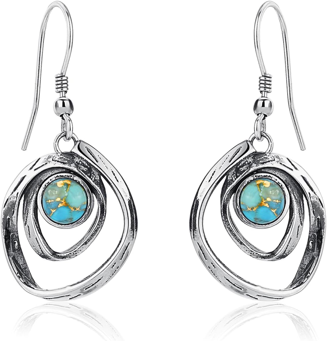 Turquoise Earrings for Women 925 Sterling Silver Pearl/Black Onyx/Opal Dangle Earrings Vintage Spiral/Wire Wrapped/Beads & Rope Ear Hook Earrings