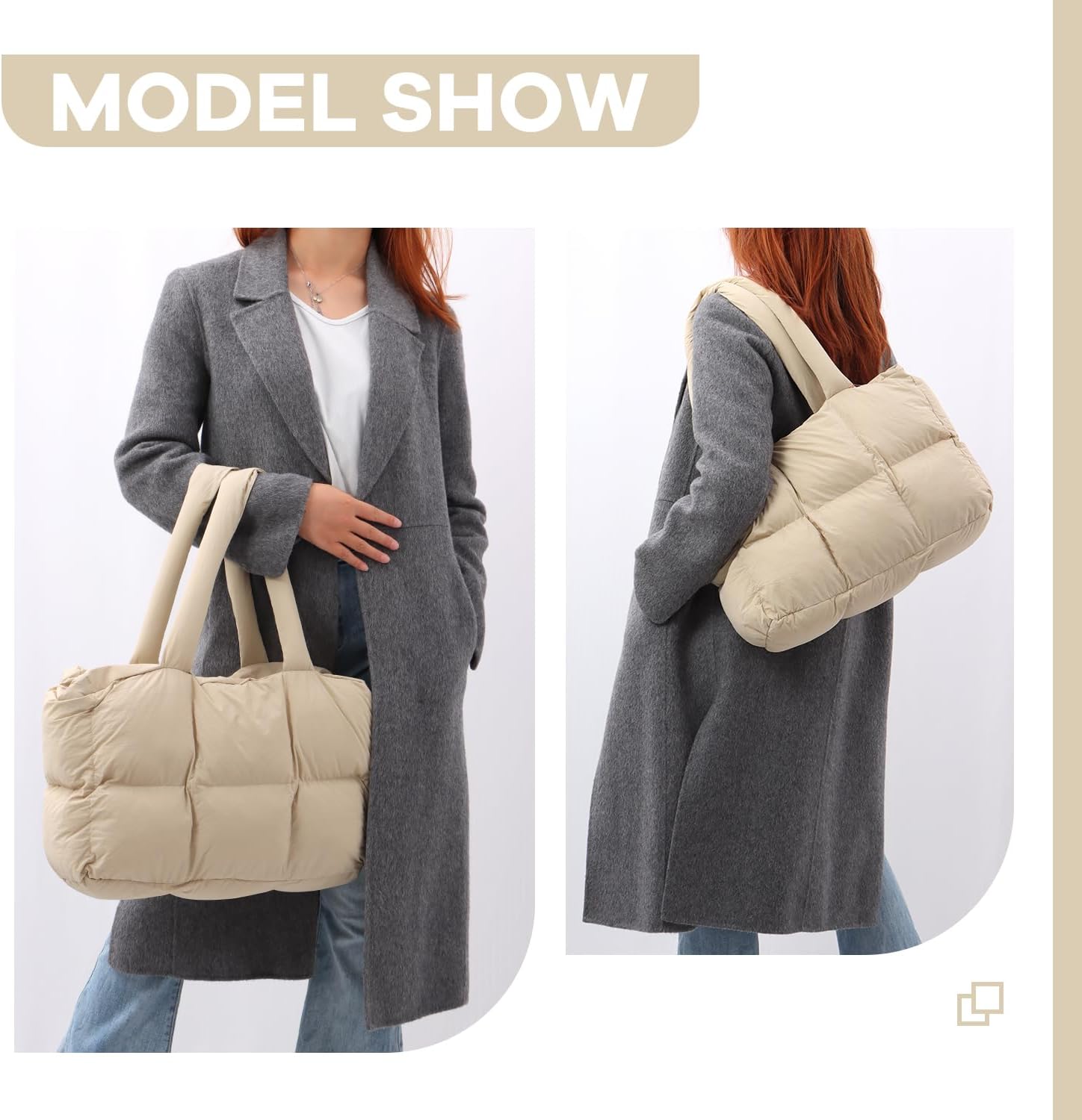 Freie Liebe Large Puffer Tote Bag for Women Quilted Puffy Handbag Lightweight Shoulder Bag for Gym, Work