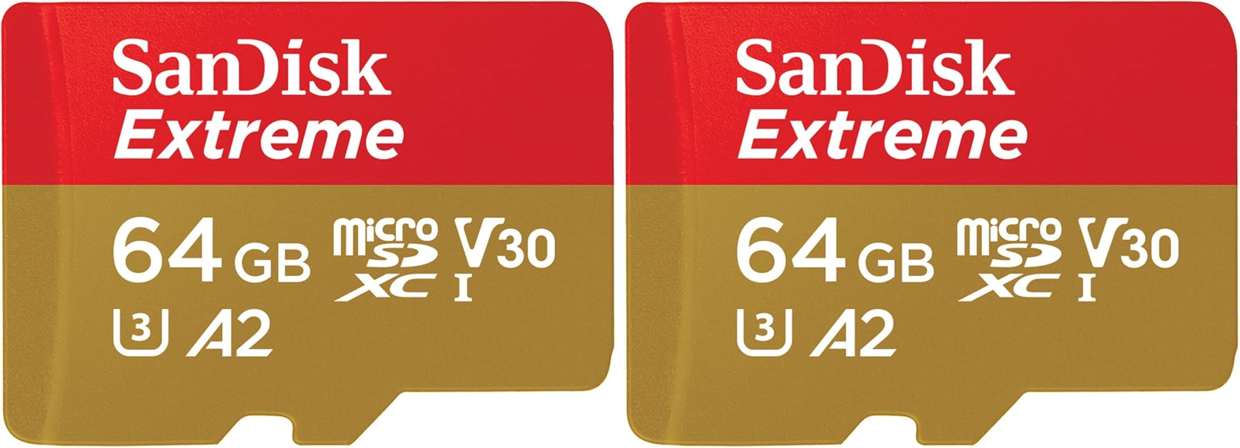 Extreme microSDXC card plus SD adapter plus RescuePRO Deluxe, up to 170 mB/s, with A2 App Performance, UHS-I, Class, 10, U3, V30, Yellow, 64GB (Pack of 2)