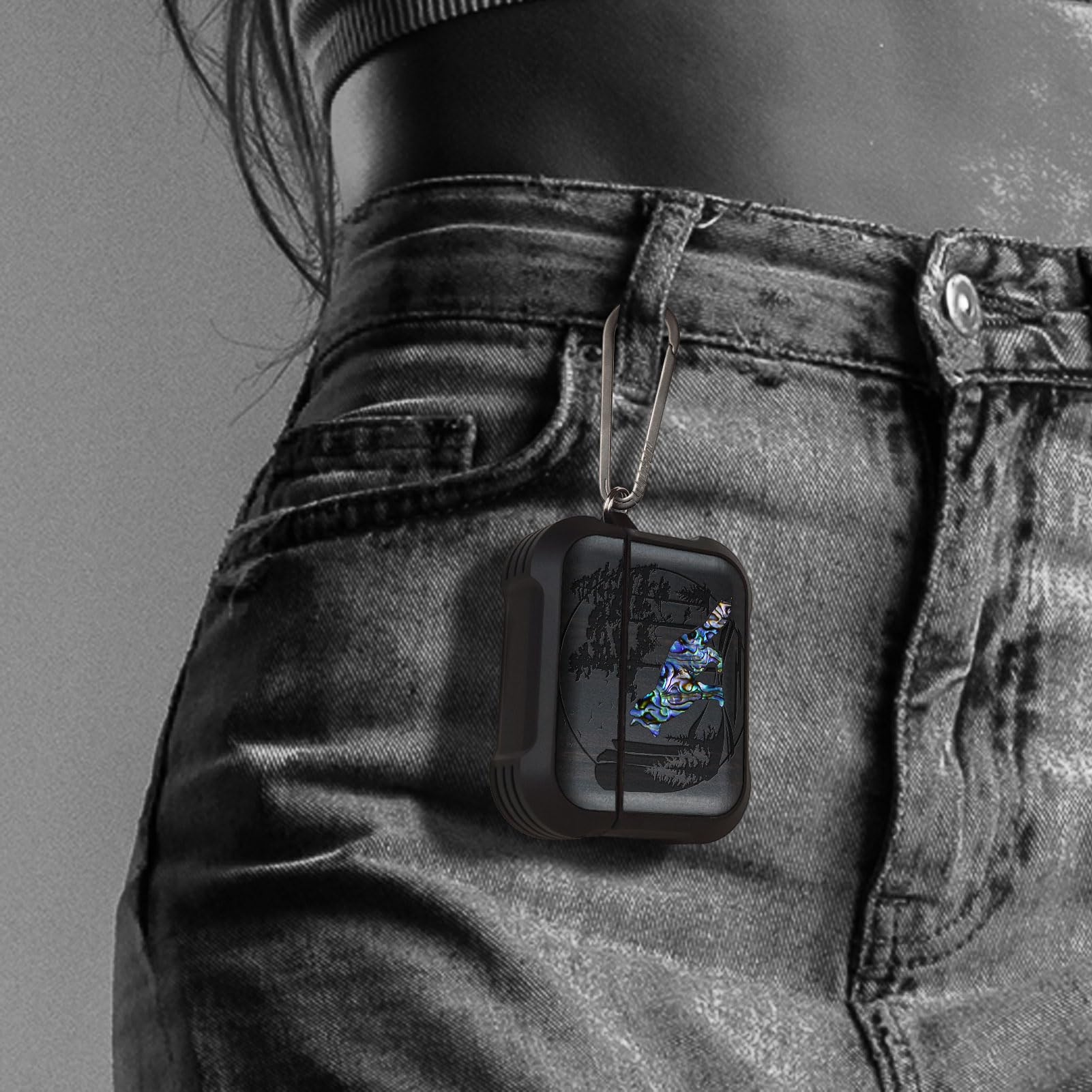 Carveit Etui kompatybilne z AirPods Pro 3 (2025), drewniany grawerunek i muszla, odporne na uderzenia twarde etui kompatybilne z Airpods Pro 3 (ciemne drewno lis i las)