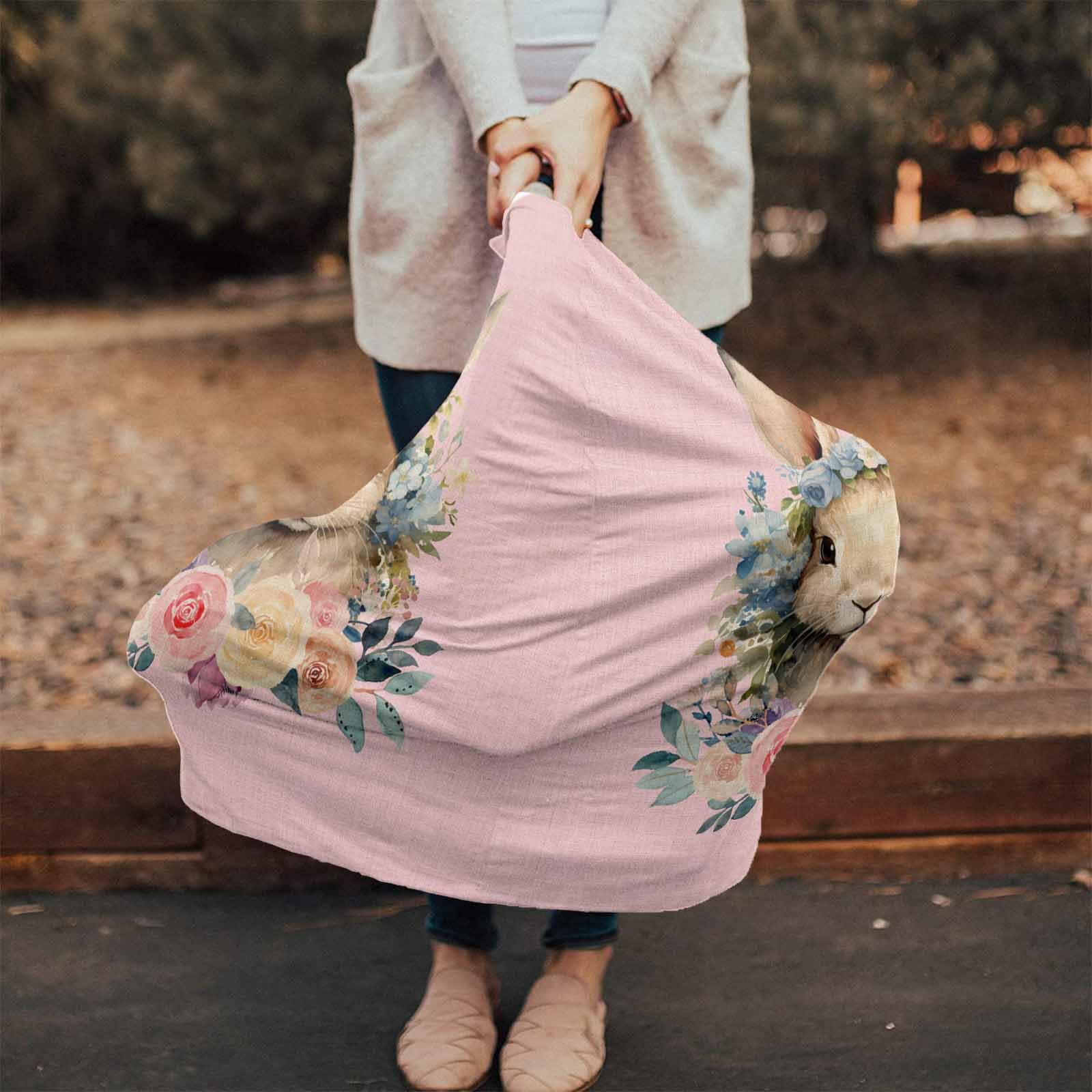 Nursing Cover for Breastfeeding Scarf, Easter Pink Bunny Rose Leaves Baby Car Covers Super Soft Multi Use for Canopy Shopping Cart Cover Blanket Stroller Cover