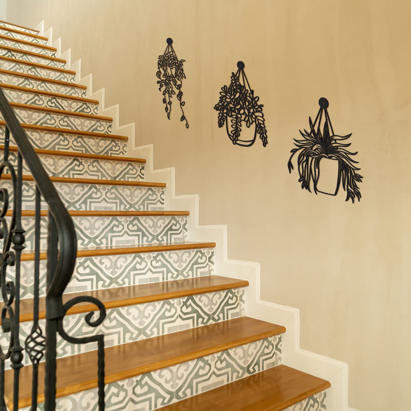 Decorazione Murale 3 Pezzi Fiori Metallici Nero - Arte Parete Moderna Per Interni Ed Esterni