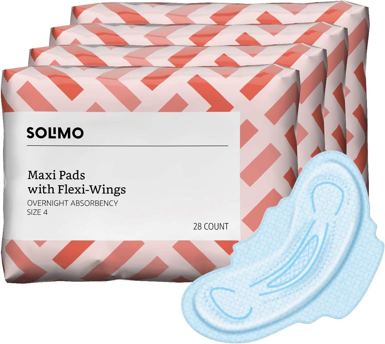  Brand - Solimo Thick Maxi Pads with Flexi-Wings for Periods, Extra Heavy Overnight Absorbency, Unscented, Size 5, 20 Count, 1 Pack: Health & Personal Care