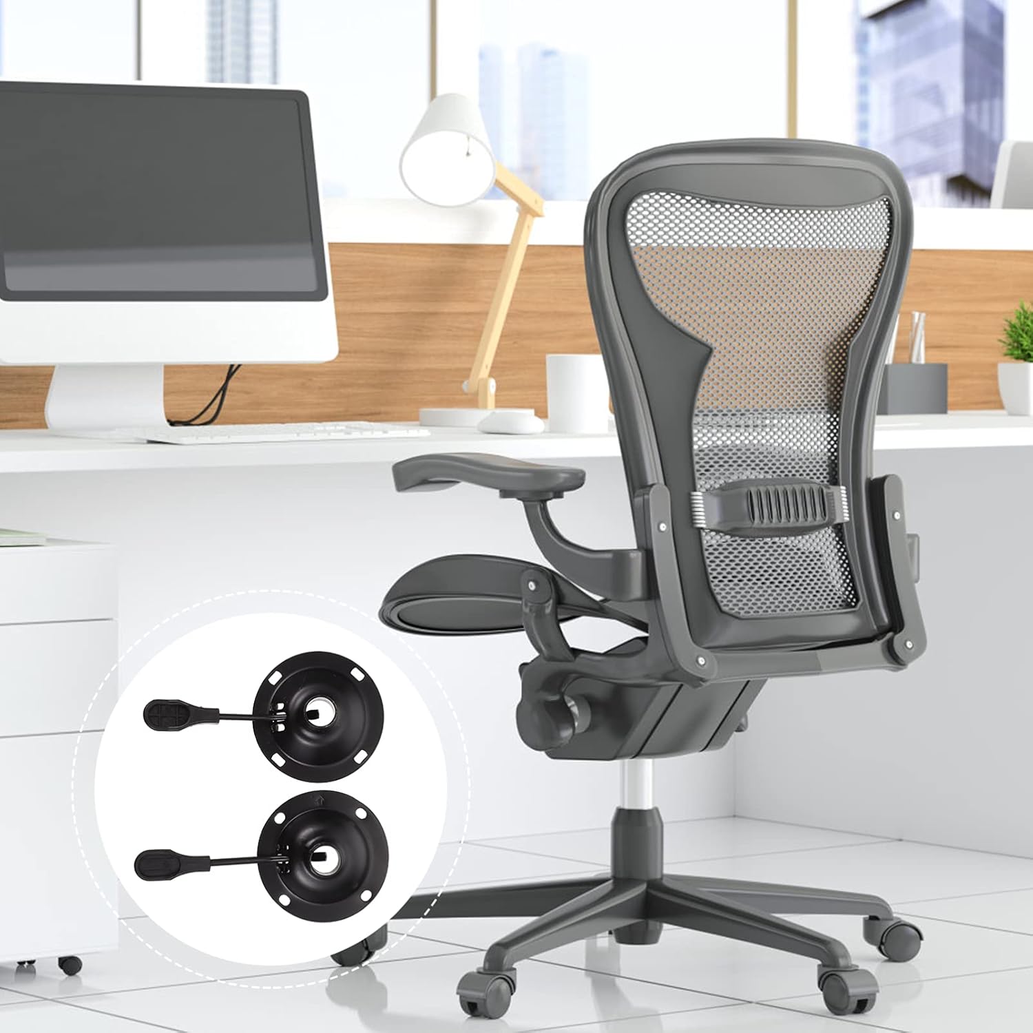 2pcs Office Chair Tilt Control Mechanism Replacement Heavy Duty Chair Swivel Plate Seat Swivel Base Mount Plate Lift Lever Handle for Furniture Bar Stool Black