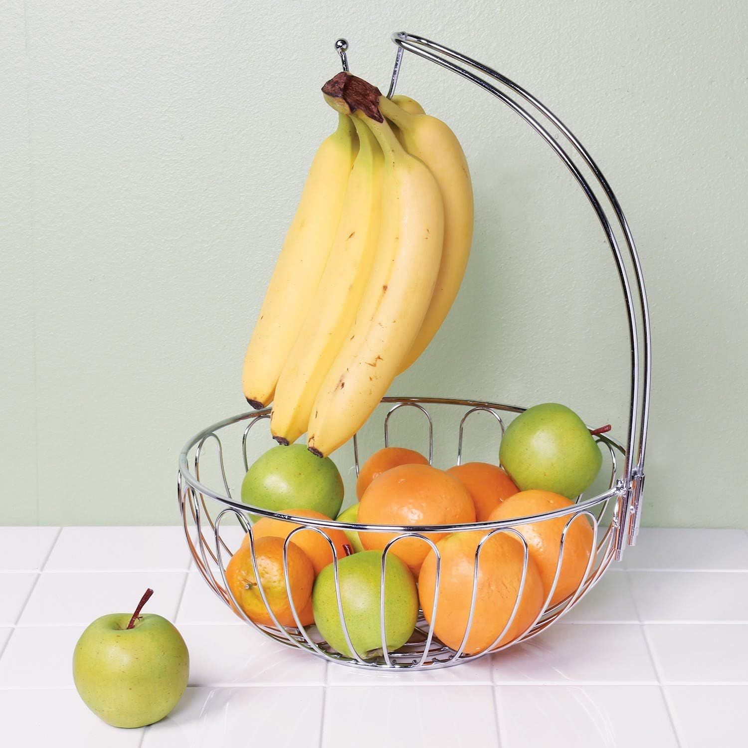 Lowest Price HOME DISTRICT Wire Fruit Basket with Banana Hanger - Chrome Finish Countertop Food Storage Bowl with Hook