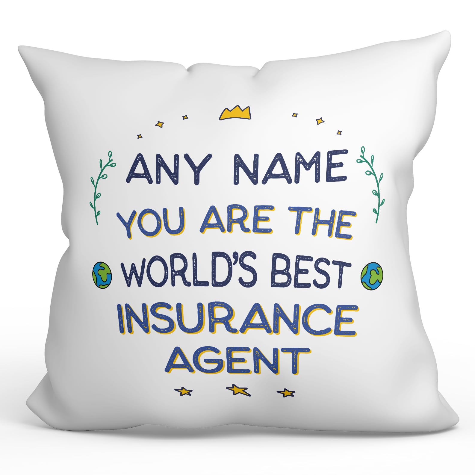 MUGFFINS Personalised Cushion for INSURANCE AGENT Padding included - in English - World's Best - Funny custom gift - Pillow: cover and filling 15.7x15.7 inches โ image 1
