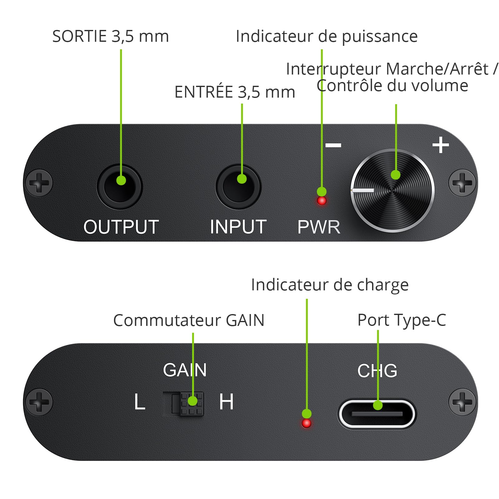 LiNKFOR Amplificateur Casque Portable Hi-FI - Commutateur Gain & Support Haute Impédance 300Ω - pour Smartphone, PC, Voyage