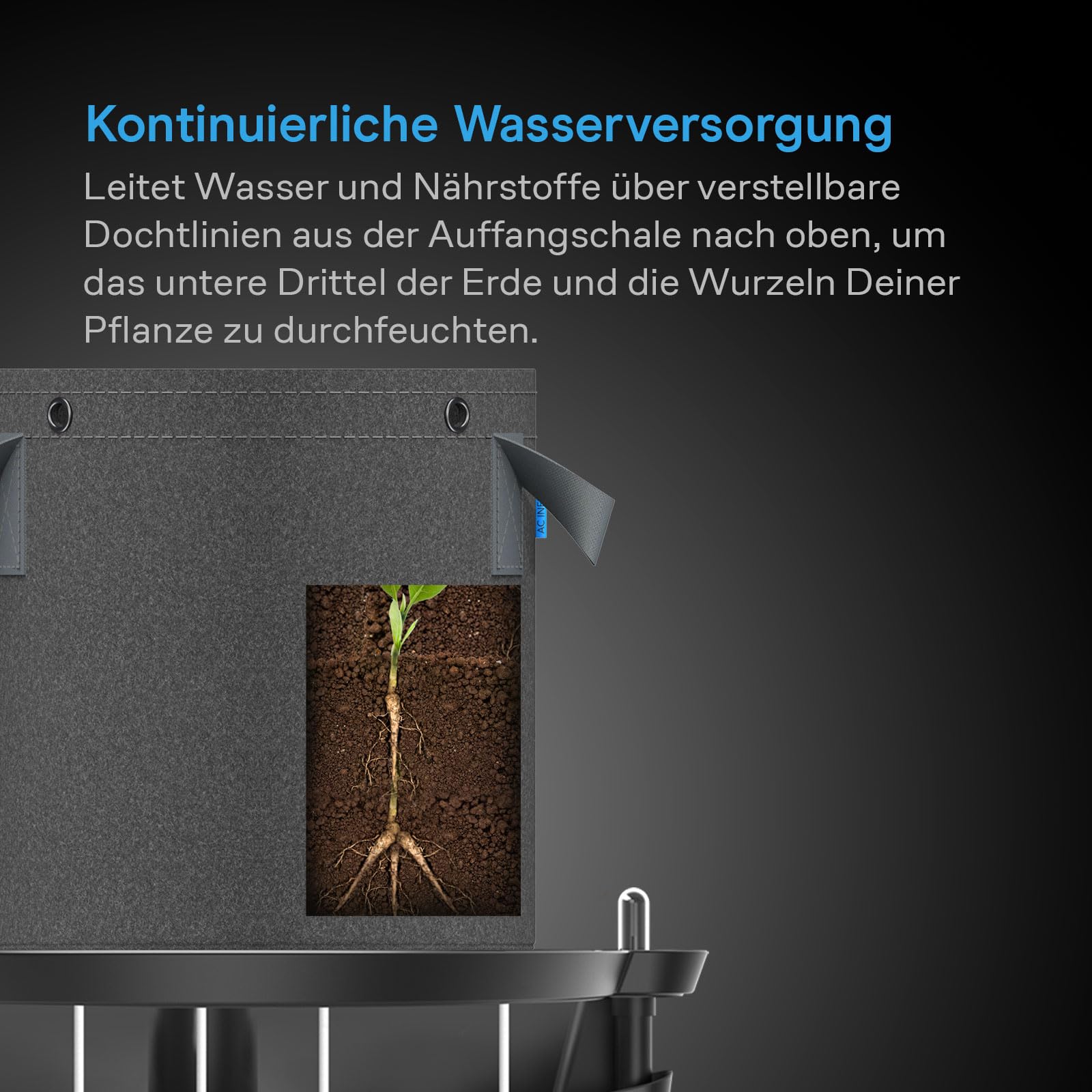AC Infinity Selbstbewässerungs-Basis für Stofftöpfe, 4er-Pack Automatisches Bewässerungssystem, extra große, erhöhte Pflanzenschalen für den Einsatz in Indoor-Grow-Tents Gewächshäusern und Außengärten