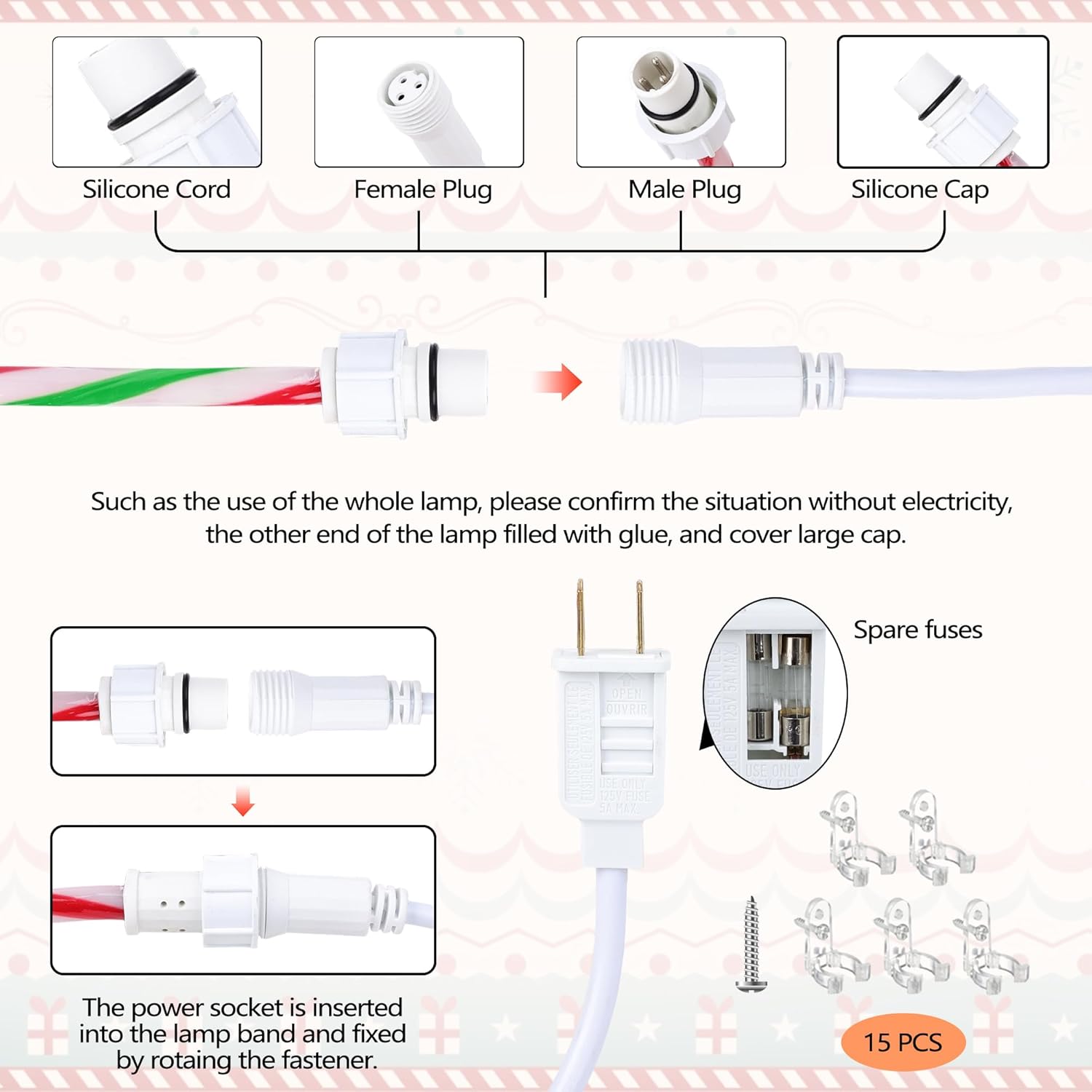 Toodour Christmas Candy Cane Lights, 50ft 360 LED Candy Cane Rope Lights Outdoor with 8 Modes, Connectable, Timer, Waterproof Red White Green Christmas Light for Garden Patio Bedroom Party Xmas Decor