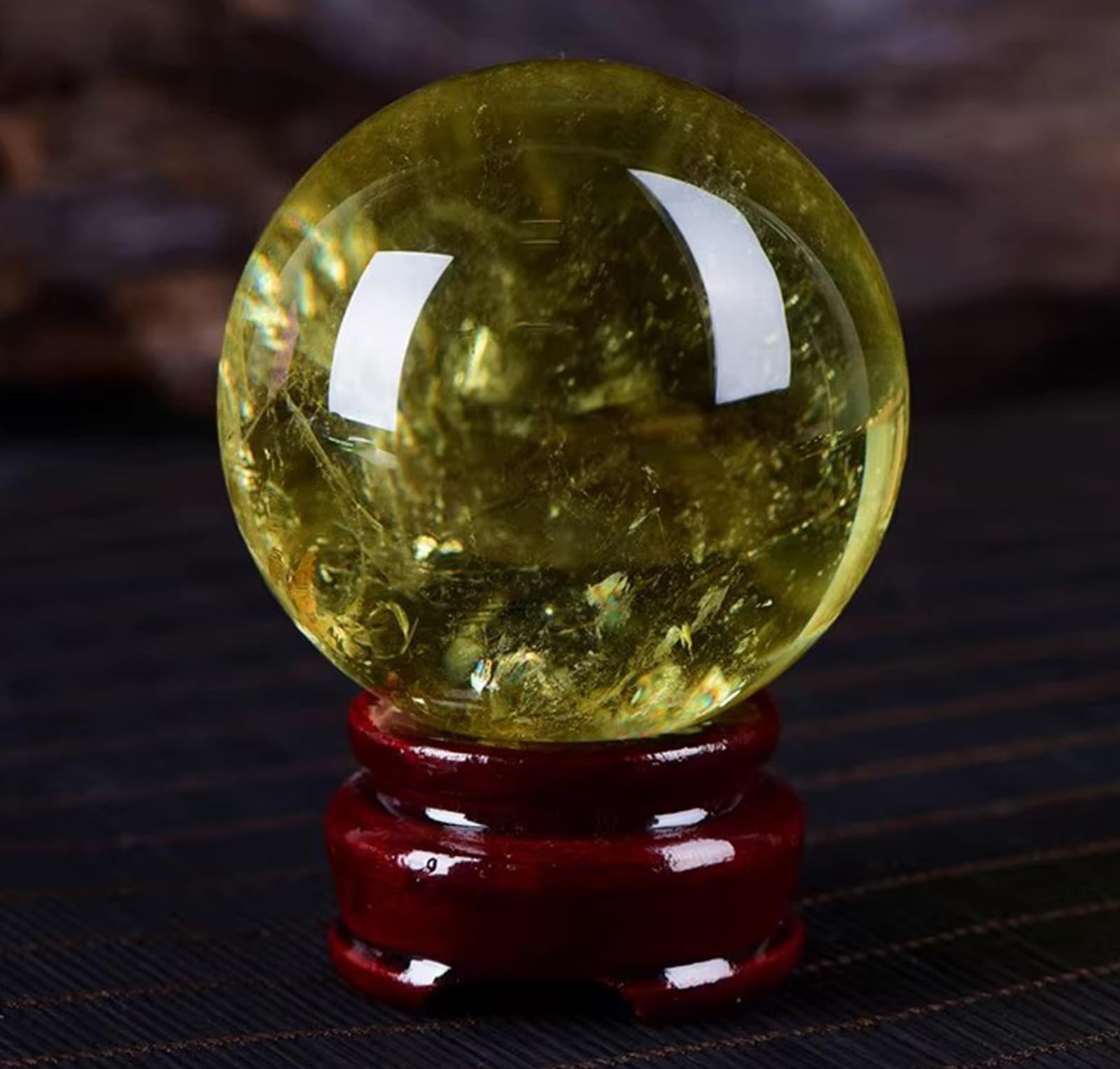 ICXLPMC Citrine Crystal Ball with Wooden Stand,Yellow Gemstone Ornaments Sculpture Figurine for Divination Home Decoration,5cm/1.96in