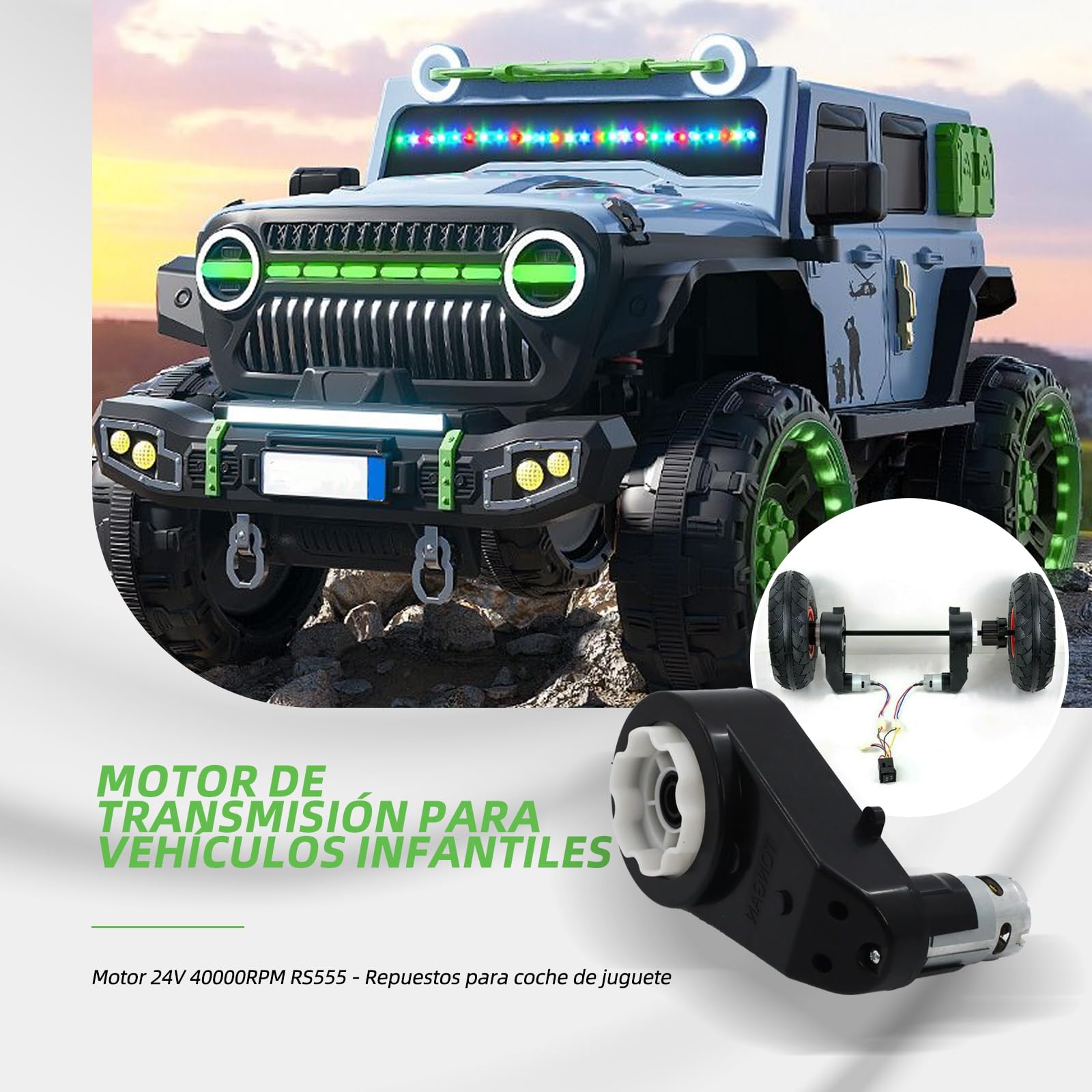 Motor de accionamiento para niños 24 V 40000 RPM RS555 – Juego de 2 motores de accionamiento de repuesto para niños vehículos eléctricos, coche infantil, vehículos de juguete (negro)