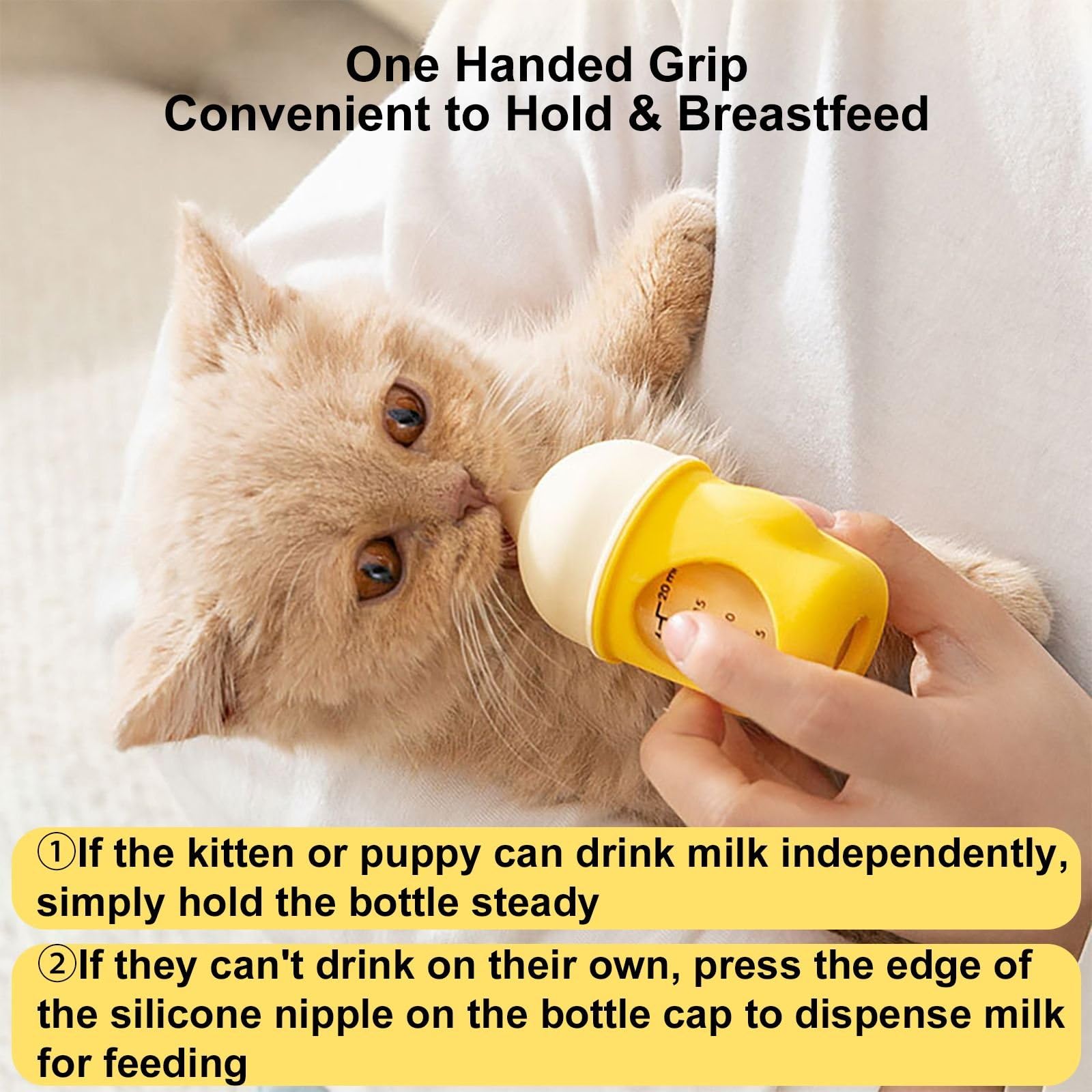 Koyzsen 20ML Kitten Bottle and Puppy Bottles for Nursing, Puppy Bottles for Nursing Puppy Milk, One-Piece Silicone Pacifier, Anti Choking Valve, Capable of High-Temperature Disinfection - Yellow