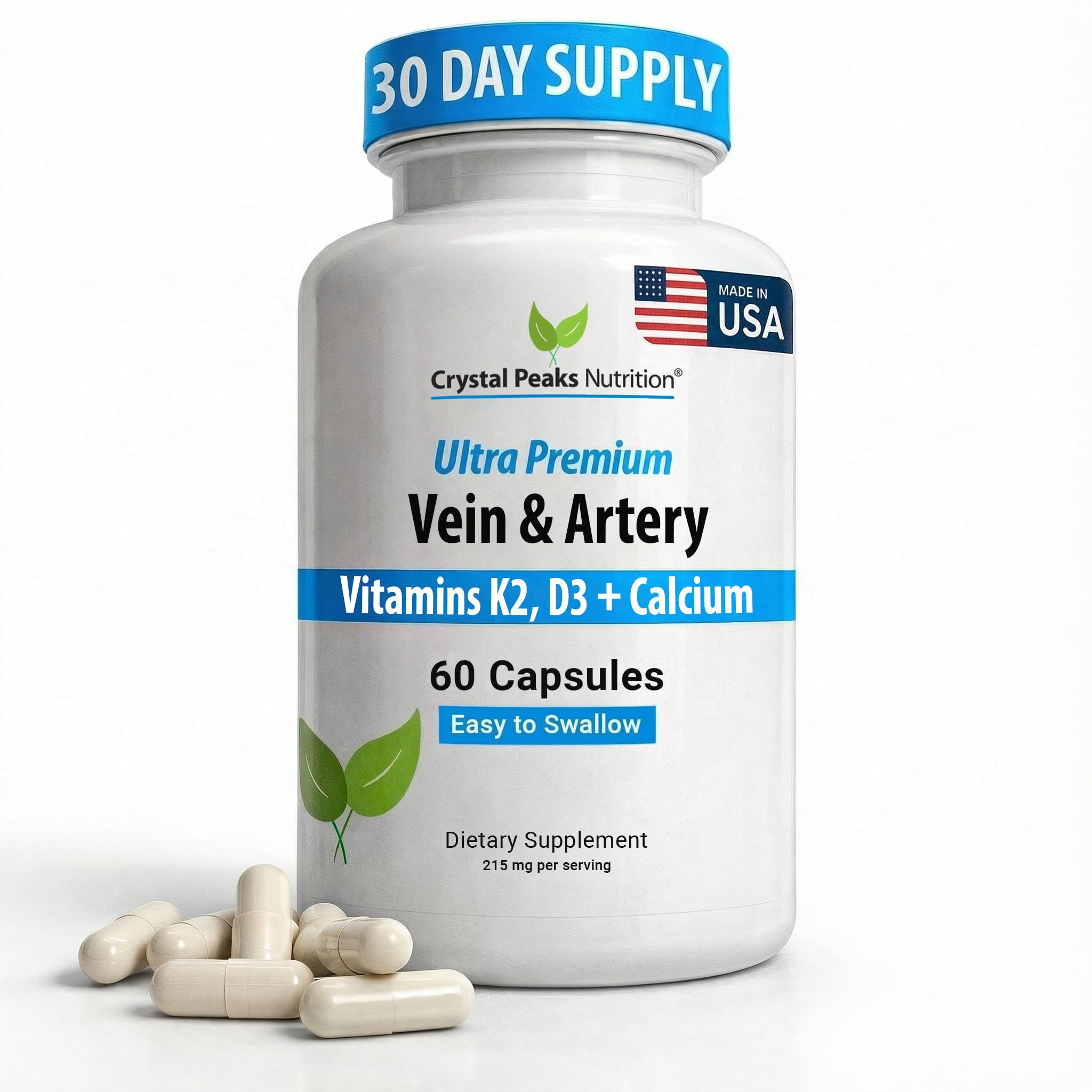 Vein & Artery Supplement - Blood Flow Supplement with Calcium - Blood Circulation Support for Men, Women - Circulation and Vein Support - 60 ct