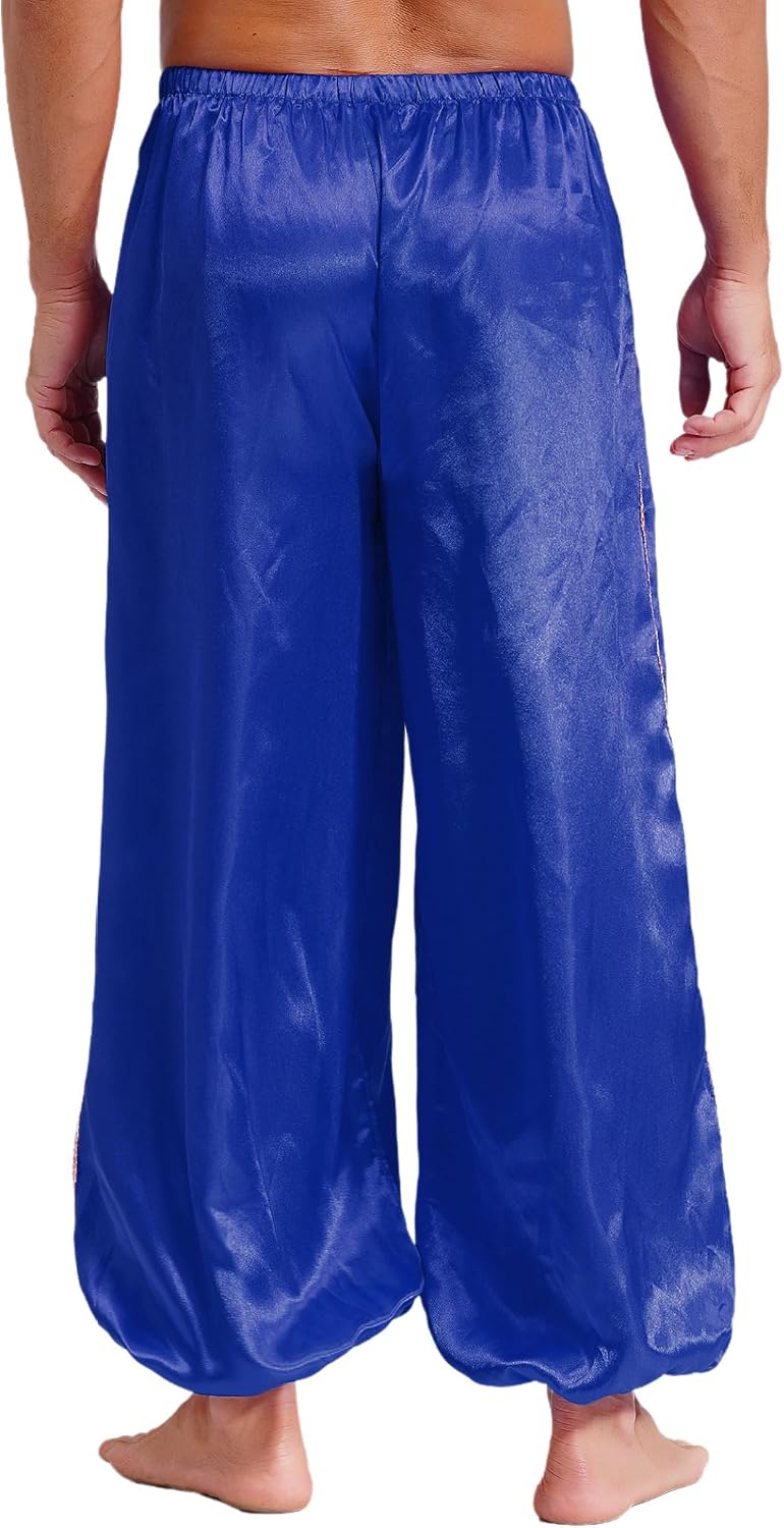 Men Arabian Prince Costume Elastic Waist Satin Pants Loose Bloomers Trousers Belly Dance Harem Pants