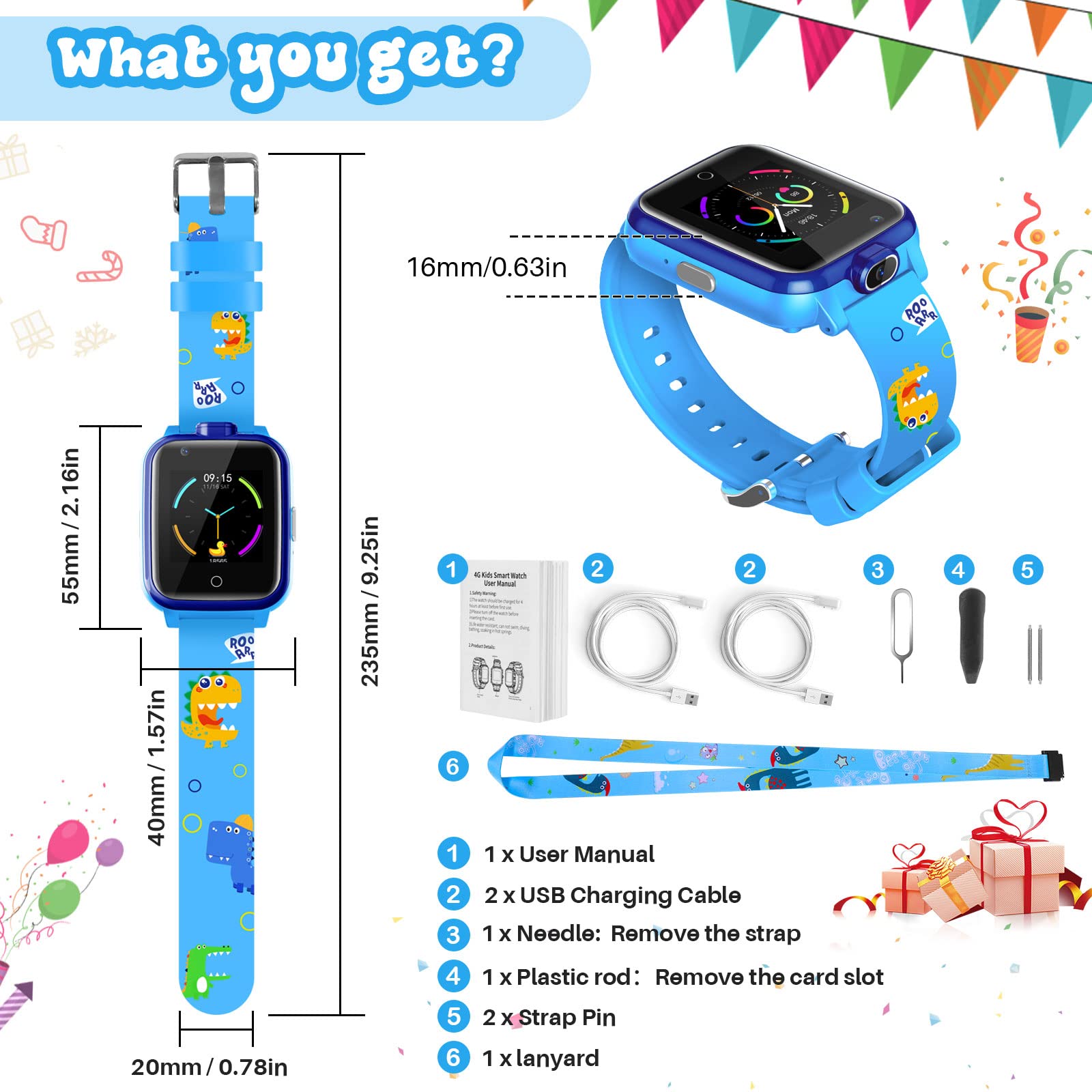Inteligentny Zegarek dla Dzieci, LiveGo 4G Secure Dual Camera Smart Watch, GPS Tracker SOS Call dla Dzieci Studenci w Wieku 4-12 lat Prezenty Urodzinowe Dzień Szkolny(T13 niebieski)