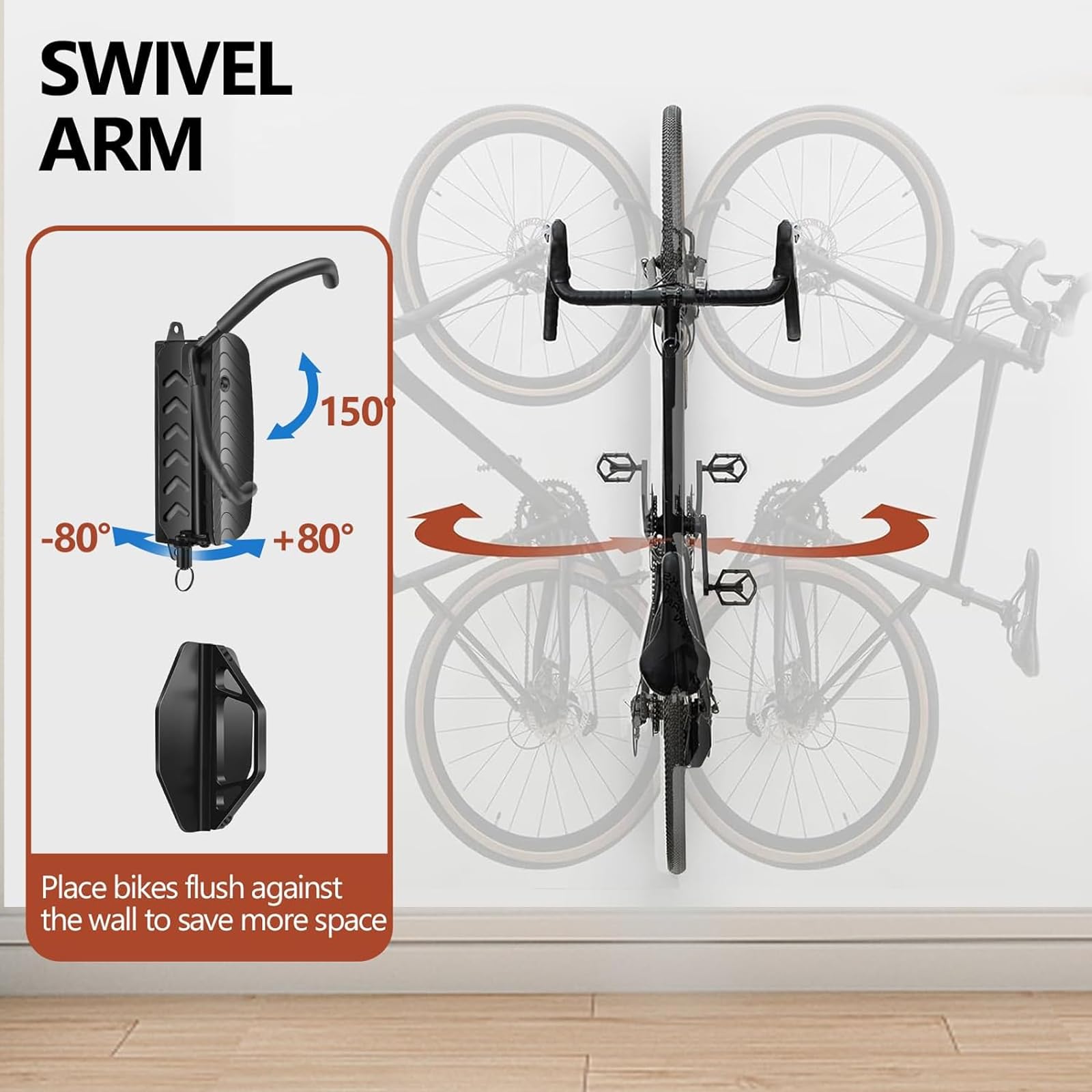Swivel Bike Wall Mount, Bike Hangers for Garage Wall Mount Bike Rack, Space Saving Sturdy Wall Bike Rack - Image 4