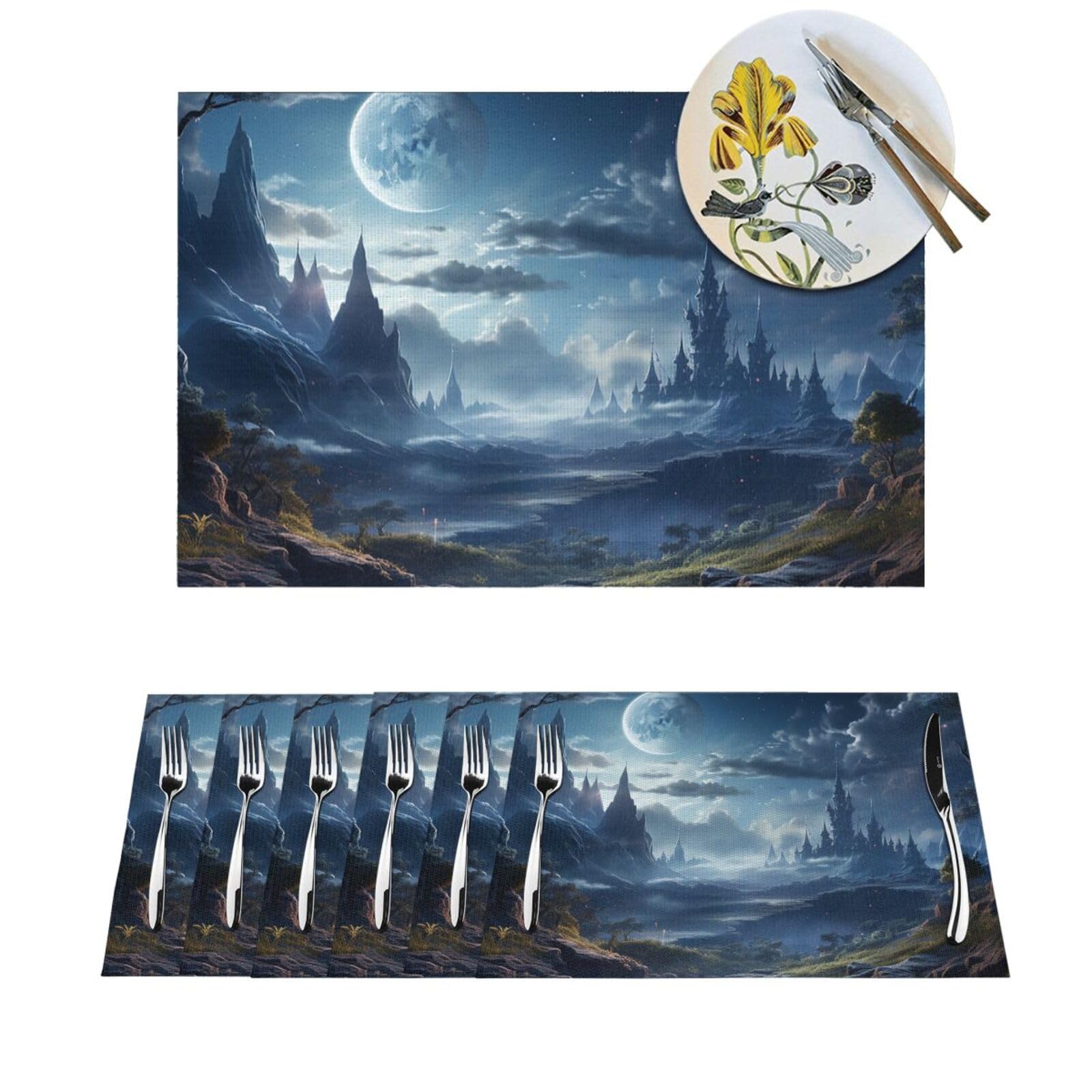 Sets de table tissés haut de gamme motif lune lot de 6 lavables de qualité antidérapante
