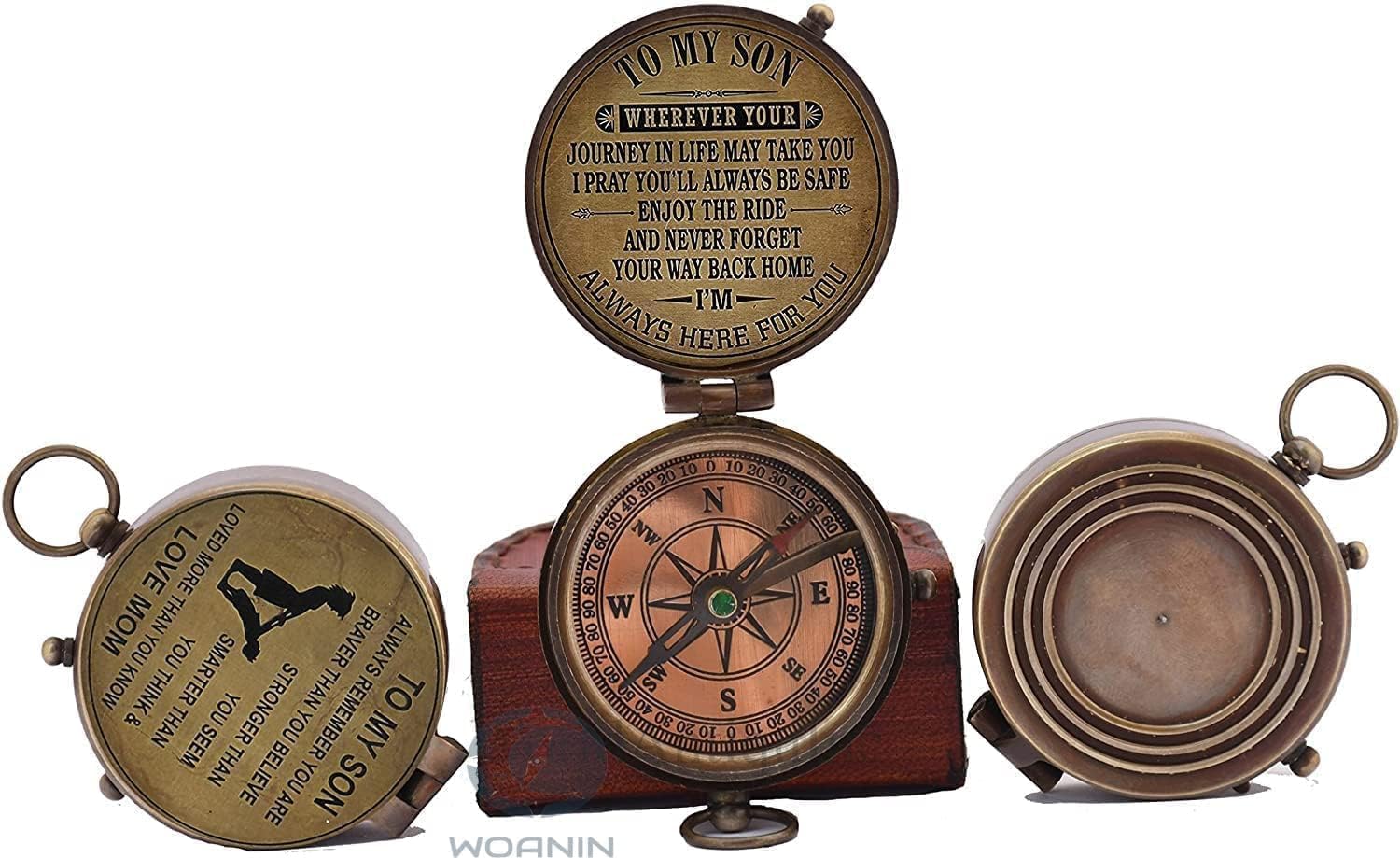 to My Son Compass - Personalized Sundial Compass with Case | Unique Gift for Son, Dad to Son Gift, Mom to Son Gift, Grandson Gift | Pocket Compass with Inspirational Engraving