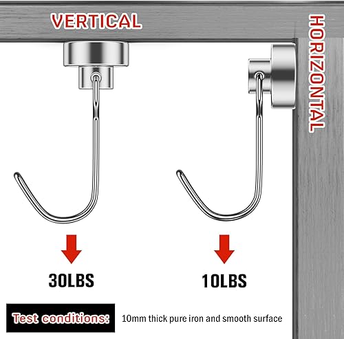 Miniatura 3 de FINDMAG Paquete de 10 ganchos magnéticos giratorios de alta resistencia de 30 libras, ganchos magnéticos de neodimio fuertes para colgar, perfectos