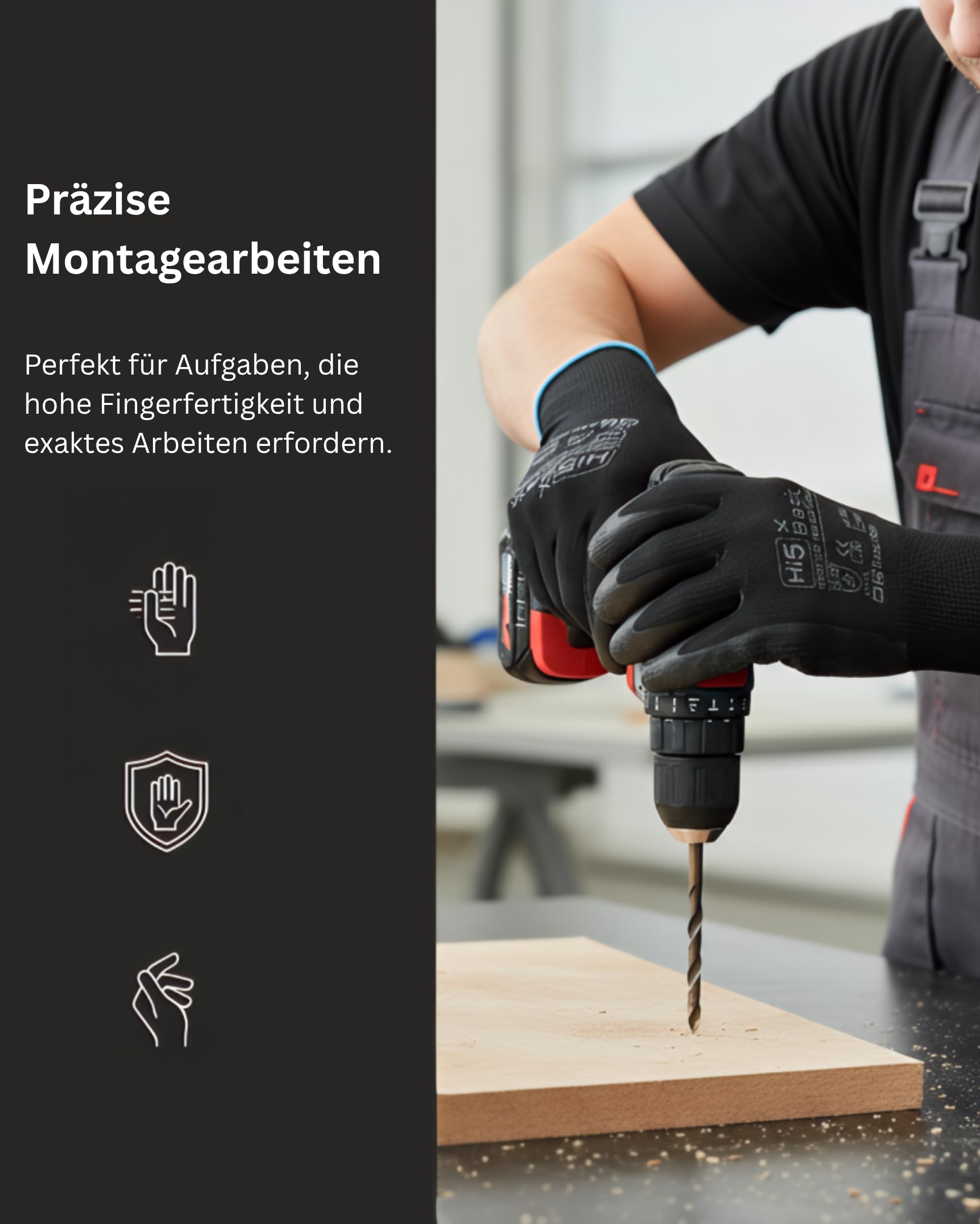 Hi5 X-Basic Arbeitshandschuhe – 10G Polyester – Latex Crinkle Beschichtung – starker Grip & flexibel – EN 388:3141X – schwarz (M, 120, stück)