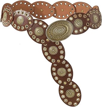 UTOWO Women Wide Boho Disc Western-Belts Vintage-Cowgirl Concho-Waist Belt Versatile Chunky Country Belts for Jeans Pants