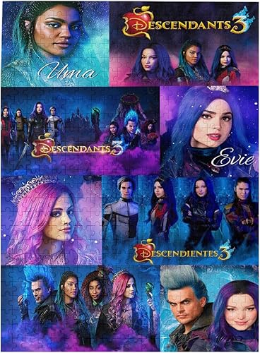 Rompecabezas de 3 películas de dibujos animados de Descendientes, 500 piezas, rompecabezas de madera de dibujos animados, rompecabezas de collage de