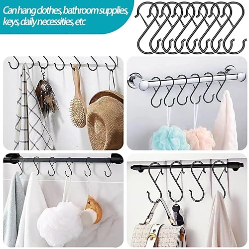Miniatura 7 de Paquete de 12 ganchos en S resistentes de 3.5 pulgadas con hebilla de seguridad, acero inoxidable negro S para colgar utensilios de cocina, ganchos