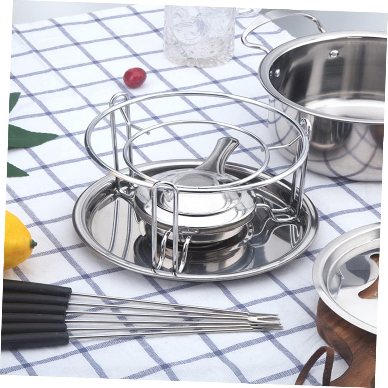 KICHOUSE Melting Chocolate Pot 10-piece Fondue Set Stainless Steel Fondue Set for Cheese Chocolate
